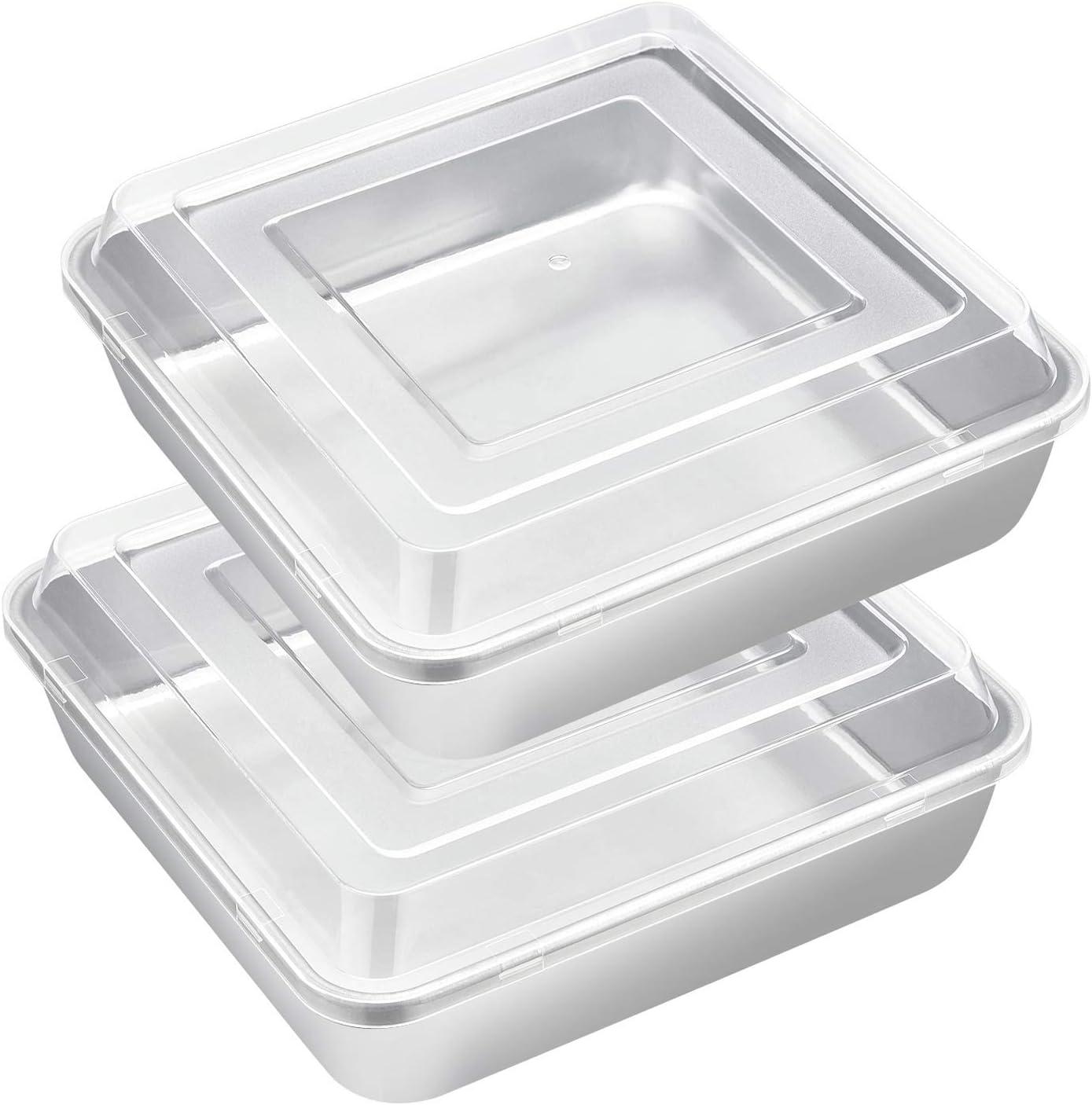 imageEfar 8 x 8Inch Baking Pan with lid Square Cake Brownie Baking Pans Stainless Steel Bakeware Set of 2 Nontoxic amp Healthy Easy Clean amp Dishwasher Safe 4 Pieces2 Pans 2 Lids2 Pans 2 Lids