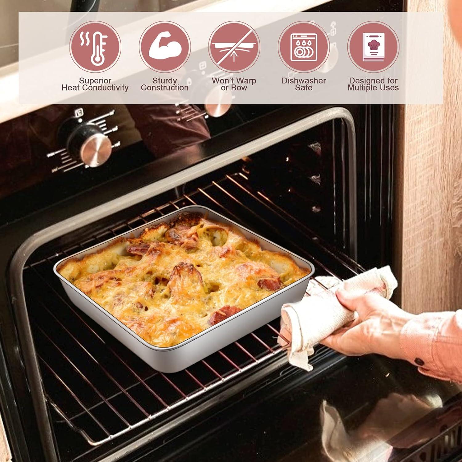 imageEfar 9 Inch Square Cake Pan with lid 9x9 Baking Brownie Pans Stainless Steel Bakeware Set of 2 Nontoxic amp Healthy Easy Clean amp Dishwasher Safe 4 Pieces2 Pans 2 Lids4