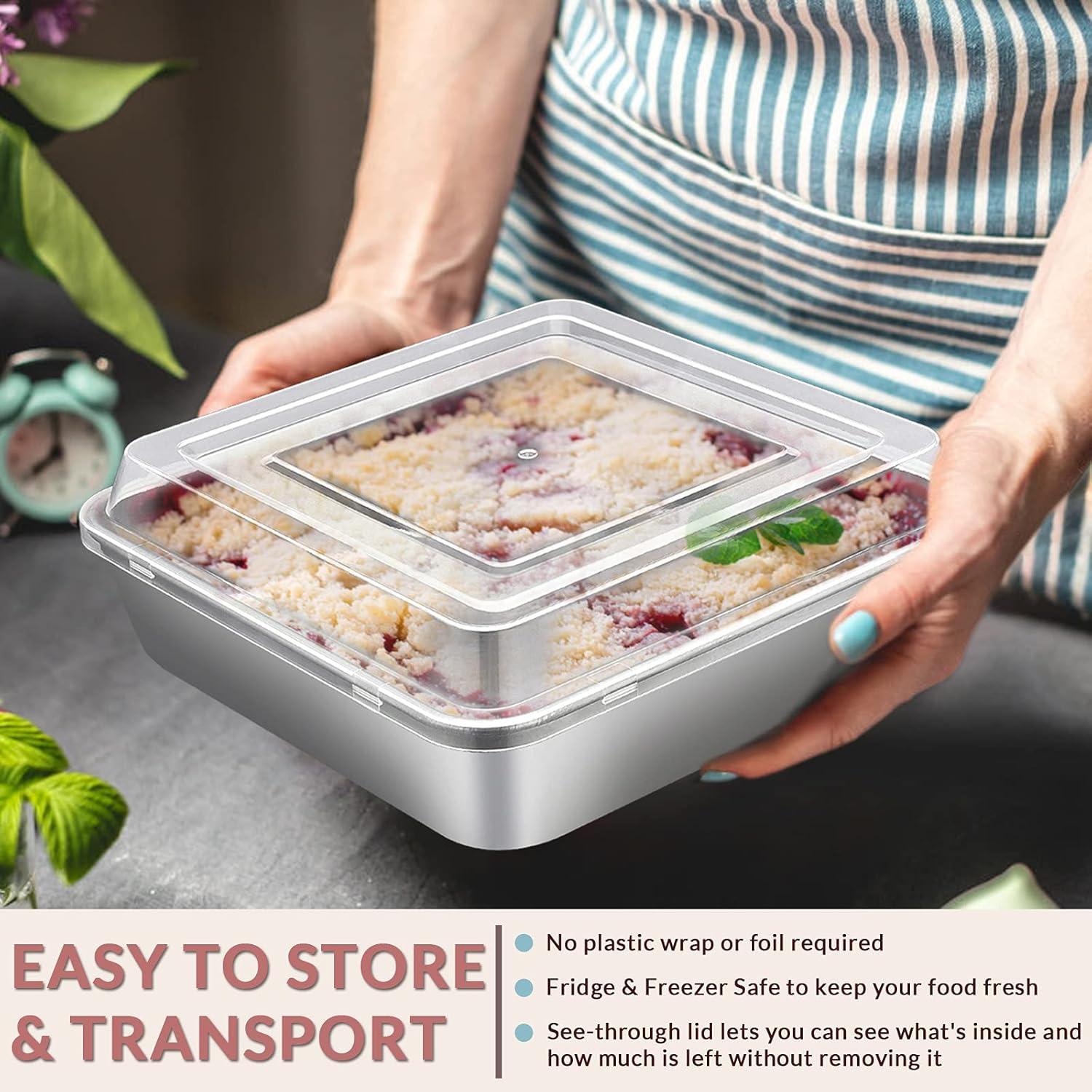 imageEfar 9 Inch Square Cake Pan with lid 9x9 Baking Brownie Pans Stainless Steel Bakeware Set of 2 Nontoxic amp Healthy Easy Clean amp Dishwasher Safe 4 Pieces2 Pans 2 Lids4