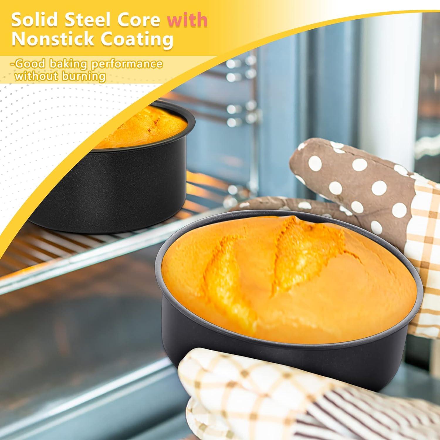 imageEfar 95 Inch Cake Pan Set of 3 Nonstick Round Baking Layer Cake Pans Stainless Steel Core amp NonToxic Coating 2 Inch Deep Black468 Inches