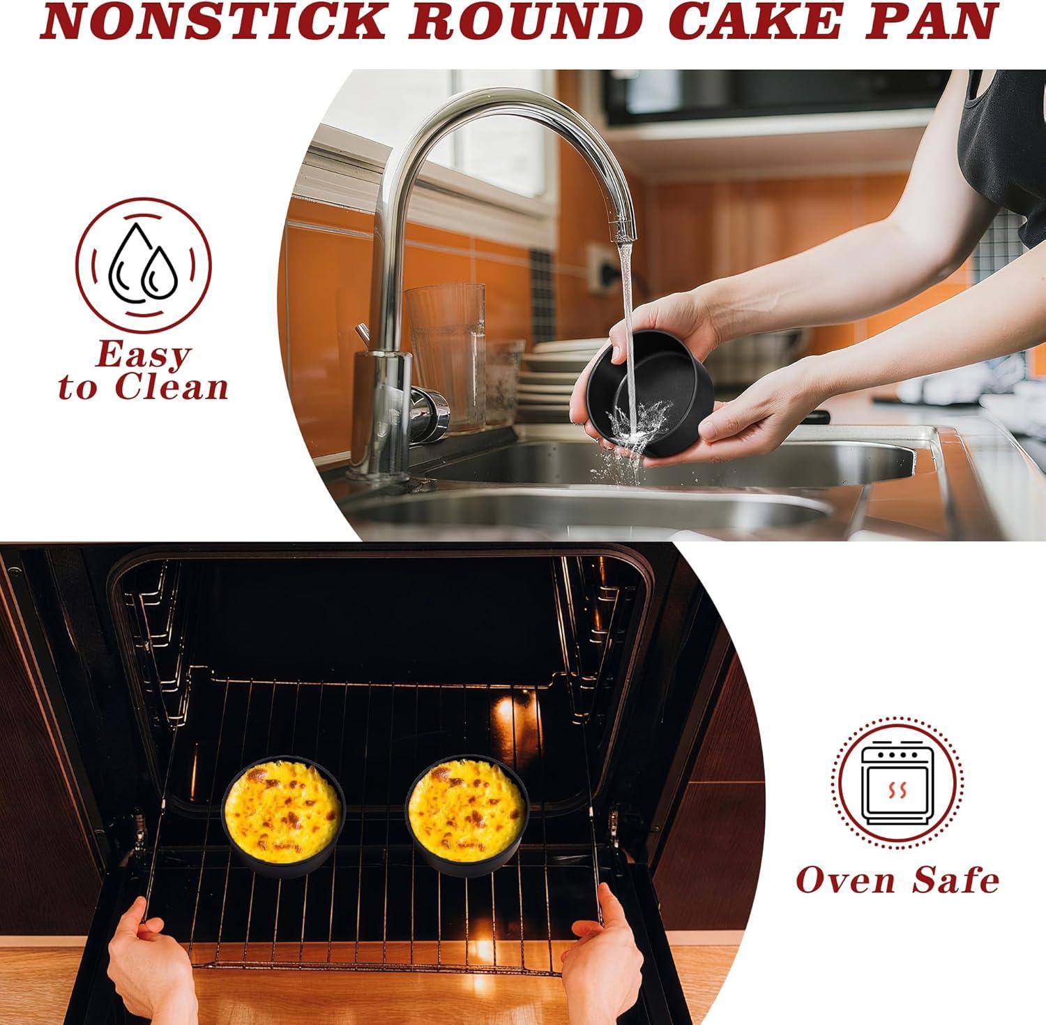 imageEfar 95 Inch Cake Pan Set of 3 Nonstick Round Baking Layer Cake Pans Stainless Steel Core amp NonToxic Coating 2 Inch Deep Black5 Inches