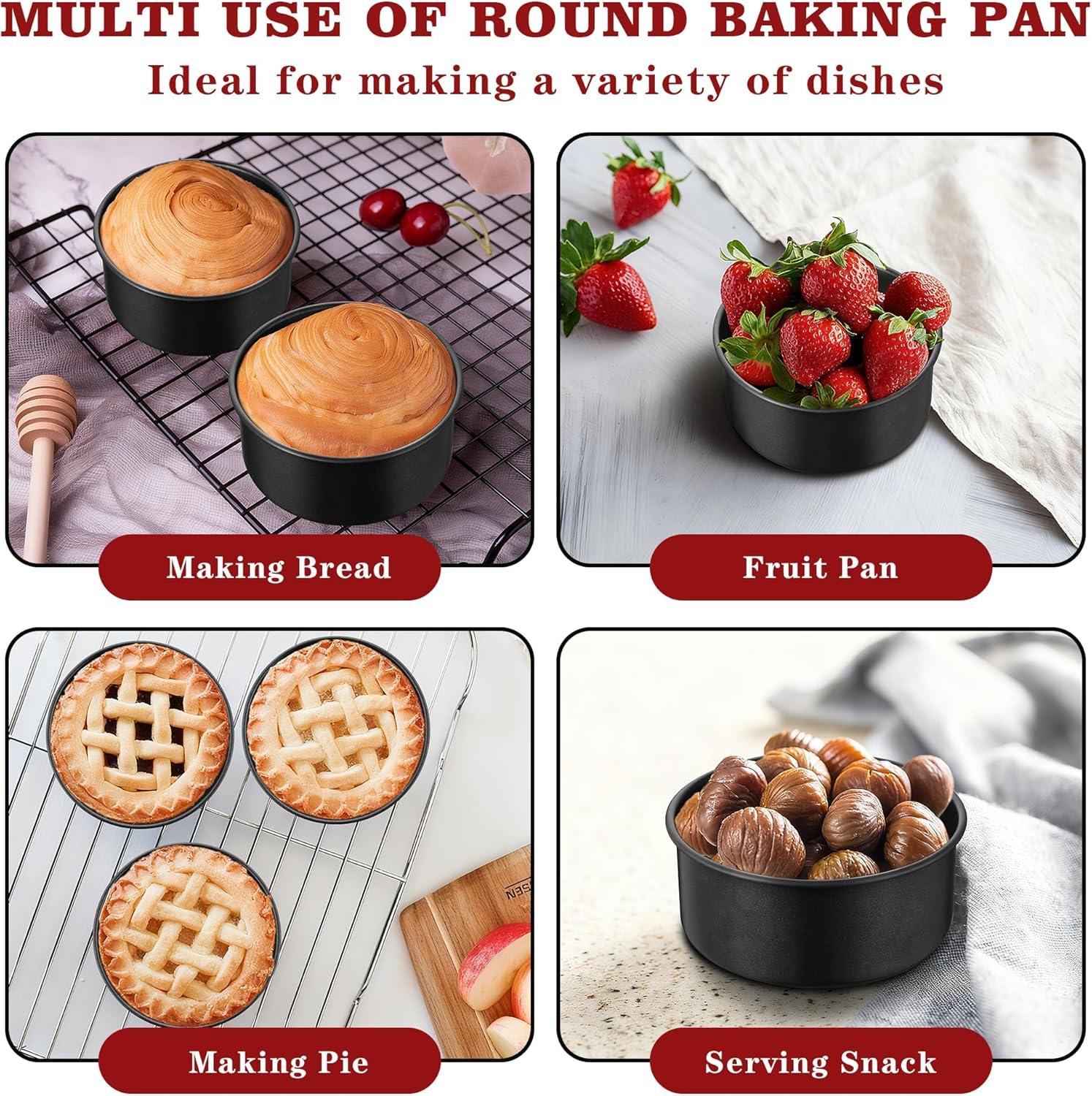 imageEfar 95 Inch Cake Pan Set of 3 Nonstick Round Baking Layer Cake Pans Stainless Steel Core amp NonToxic Coating 2 Inch Deep Black5 Inches
