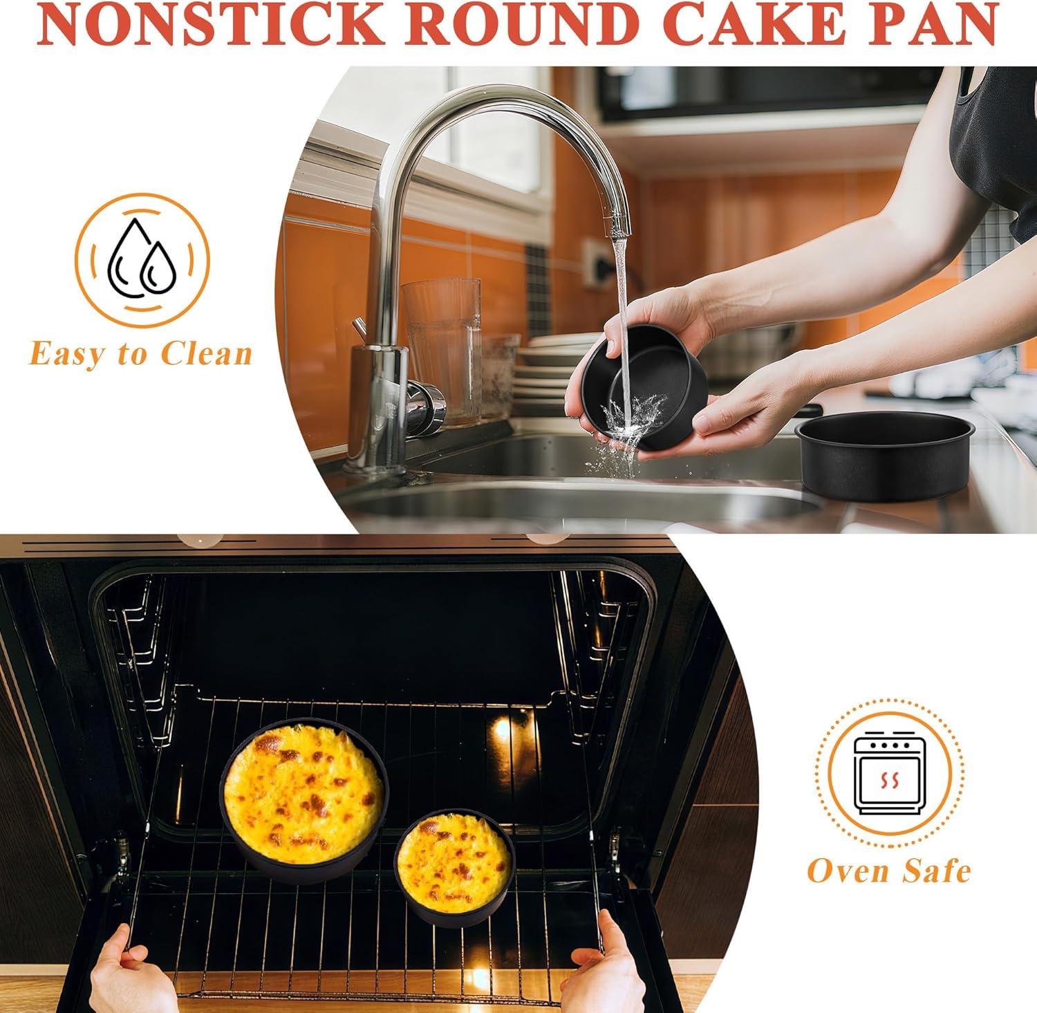 imageEfar 95 Inch Cake Pan Set of 3 Nonstick Round Baking Layer Cake Pans Stainless Steel Core amp NonToxic Coating 2 Inch Deep Black579 Inches