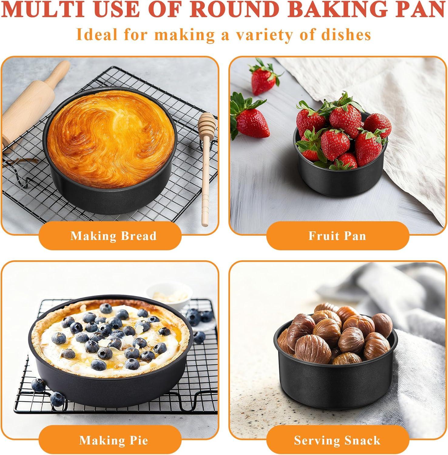 imageEfar 95 Inch Cake Pan Set of 3 Nonstick Round Baking Layer Cake Pans Stainless Steel Core amp NonToxic Coating 2 Inch Deep Black579 Inches