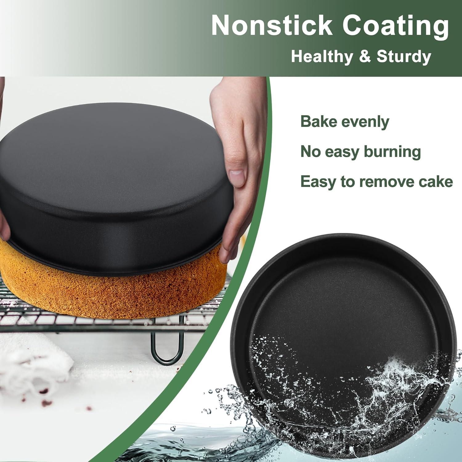 imageEfar 95 Inch Cake Pan Set of 3 Nonstick Round Baking Layer Cake Pans Stainless Steel Core amp NonToxic Coating 2 Inch Deep Black6895 Inches