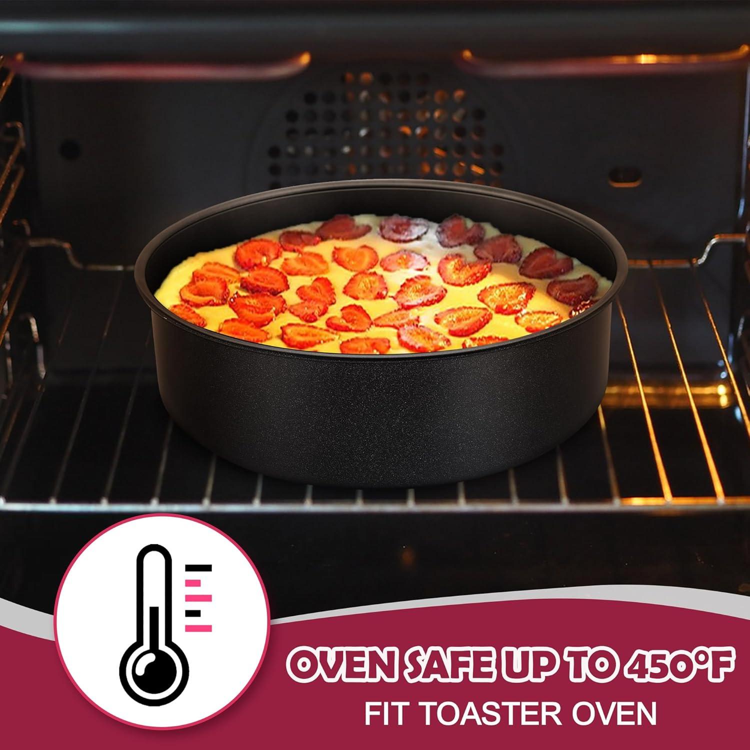 imageEfar 95 Inch Cake Pan Set of 3 Nonstick Round Baking Layer Cake Pans Stainless Steel Core amp NonToxic Coating 2 Inch Deep Black8 Inches
