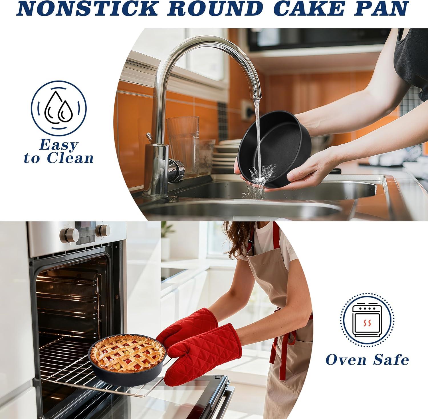 imageEfar 95 Inch Cake Pan Set of 3 Nonstick Round Baking Layer Cake Pans Stainless Steel Core amp NonToxic Coating 2 Inch Deep Black9 Inches