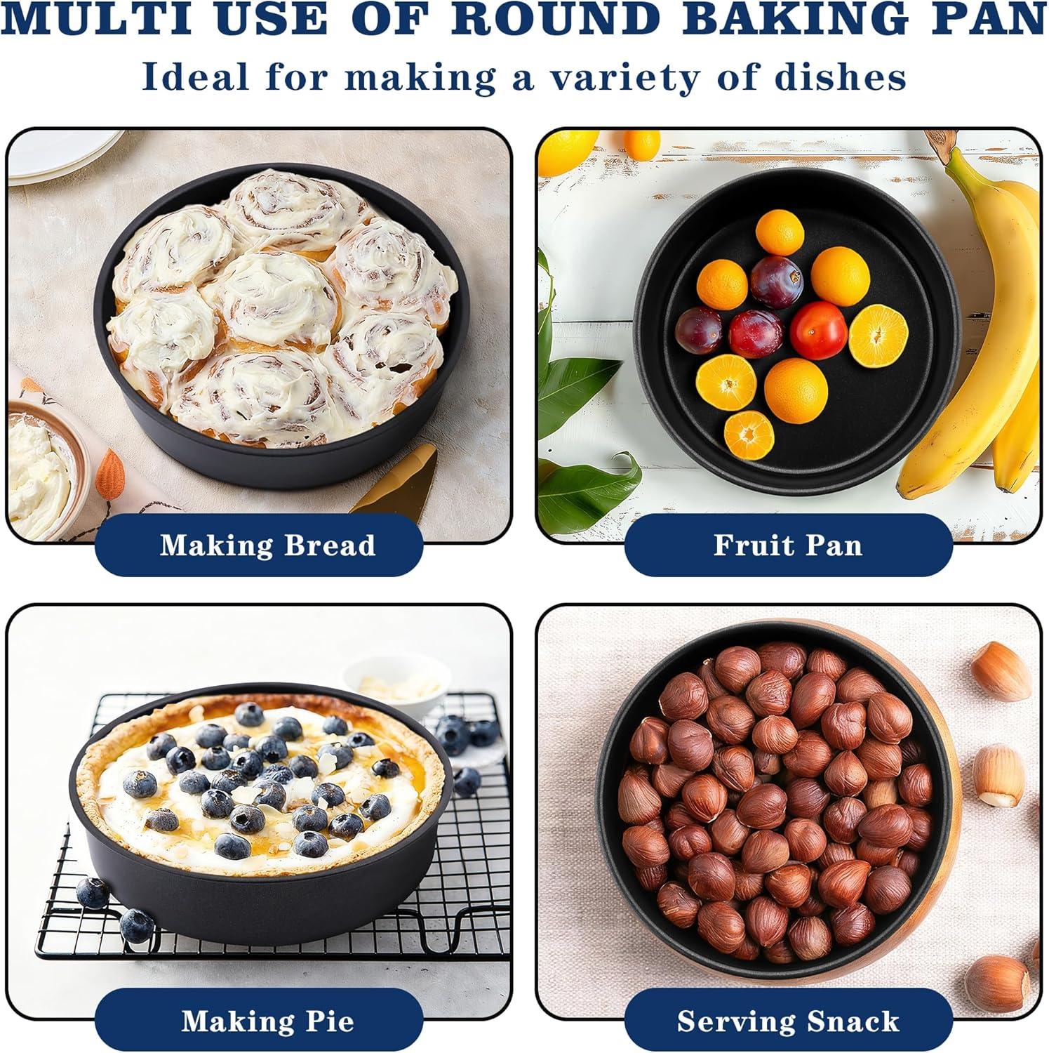 imageEfar 95 Inch Cake Pan Set of 3 Nonstick Round Baking Layer Cake Pans Stainless Steel Core amp NonToxic Coating 2 Inch Deep Black9 Inches