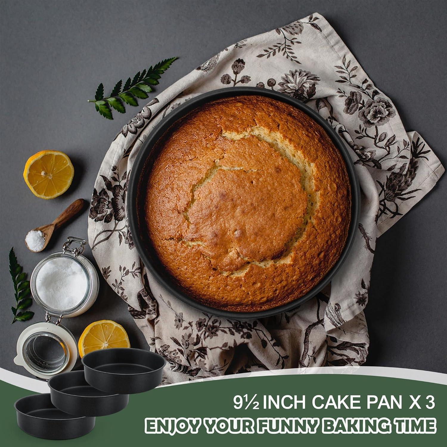 imageEfar 95 Inch Cake Pan Set of 3 Nonstick Round Baking Layer Cake Pans Stainless Steel Core amp NonToxic Coating 2 Inch Deep Black95 Inches