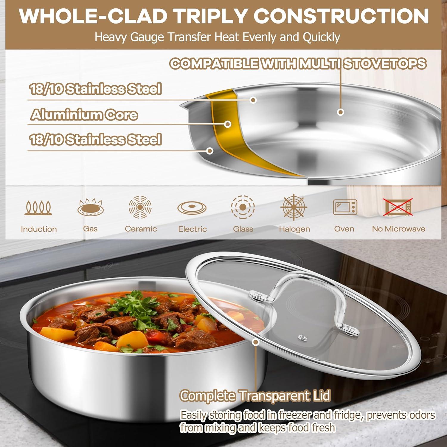 imageEfar 9pcs Stainless Steel Cookware Set 3Ply Pots and Pans Set wDetachable Handle amp Lid Induction Cookware Kitchen Cooking Set for RV Camping Nontoxic Whole Clad FryingSauteSauce Pan Oven Safe