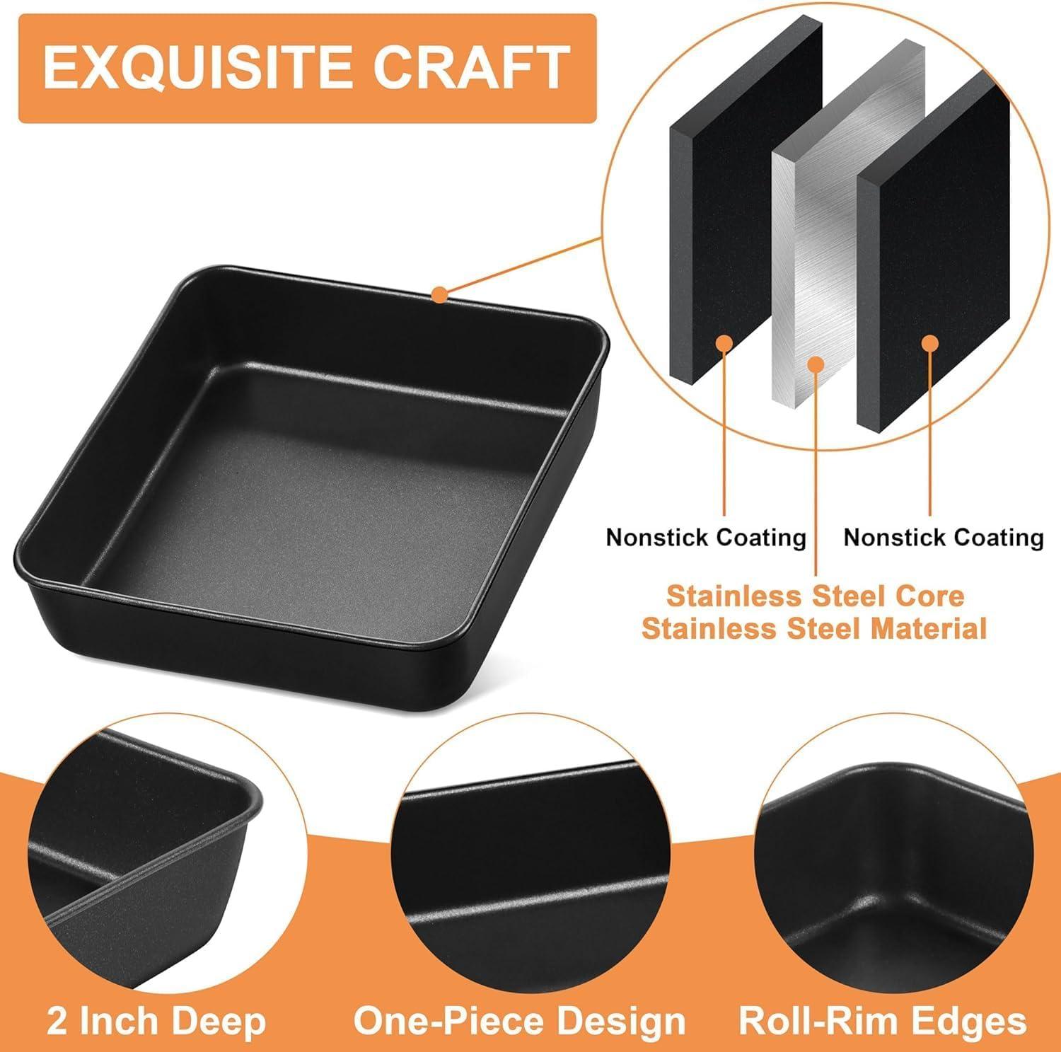 imageEfar 9x9 Baking Pan Nonstick Square Cake Pan with Stainless Steel Core Black Metal Bakeware for Brownies Lasagna Cakes Nontoxic amp Easy Clean 2 Inch Deep2