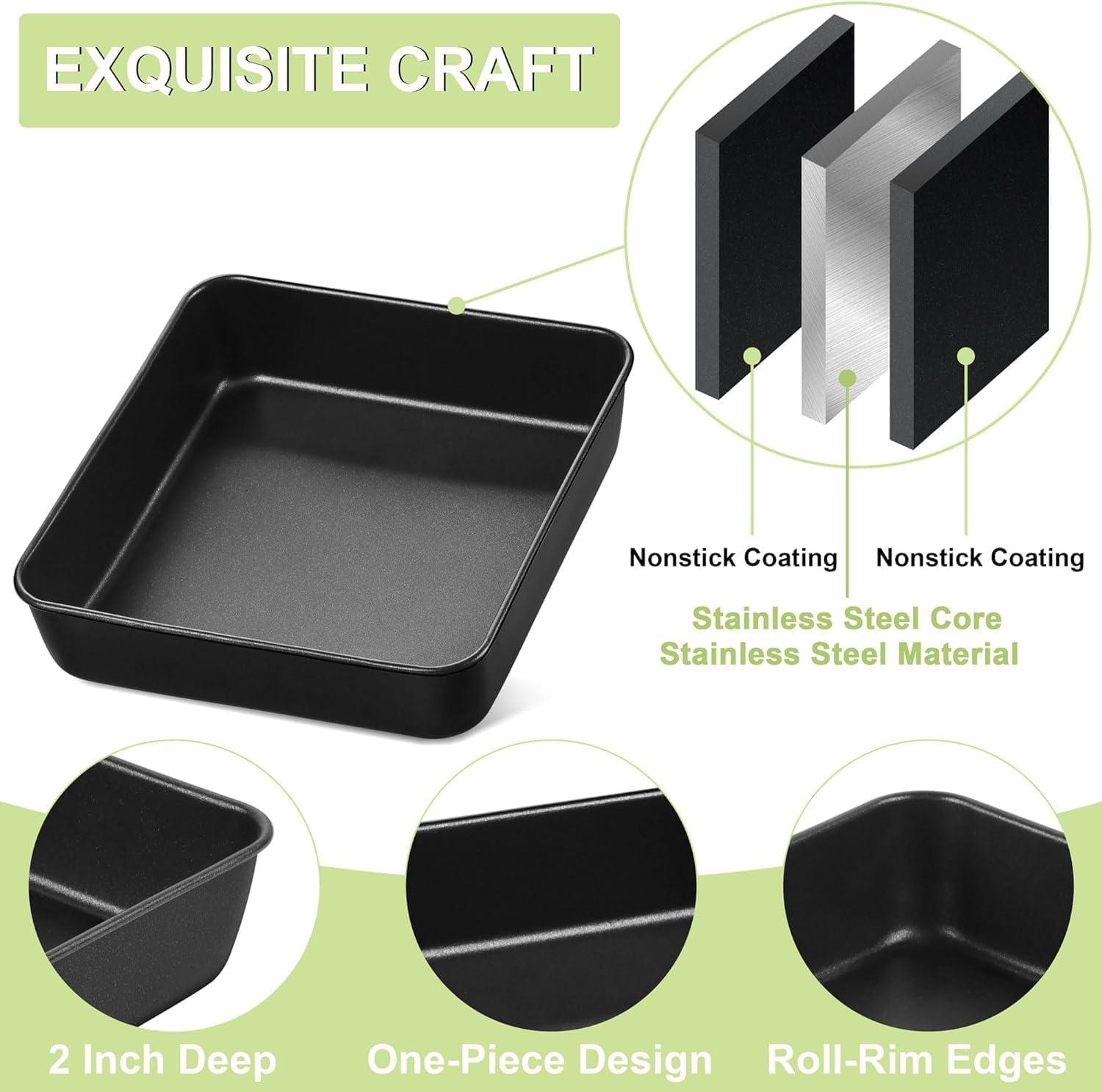 imageEfar 9x9 Baking Pan Nonstick Square Cake Pan with Stainless Steel Core Black Metal Bakeware for Brownies Lasagna Cakes Nontoxic amp Easy Clean 2 Inch Deep2