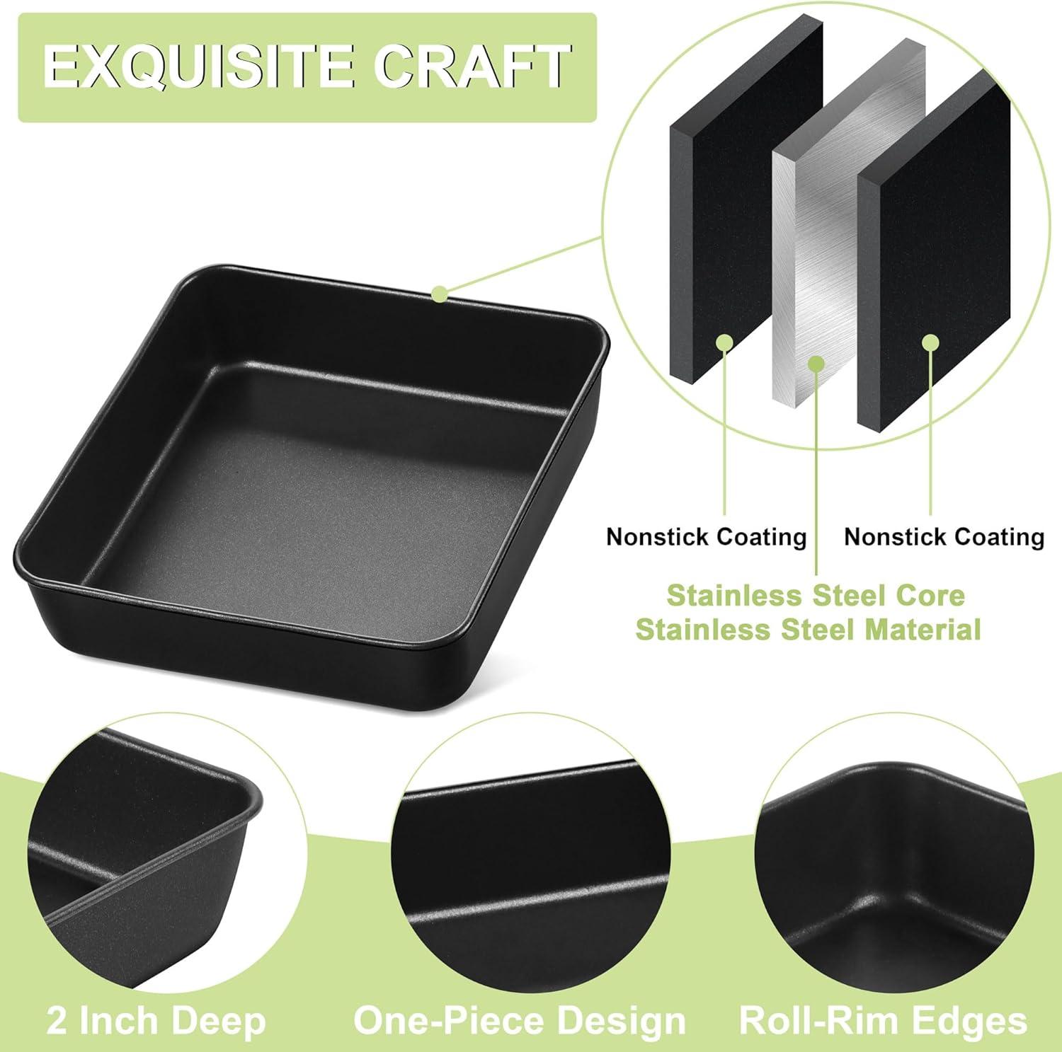 imageEfar 9x9 Baking Pan Nonstick Square Cake Pan with Stainless Steel Core Black Metal Bakeware for Brownies Lasagna Cakes Nontoxic amp Easy Clean 2 Inch Deep1