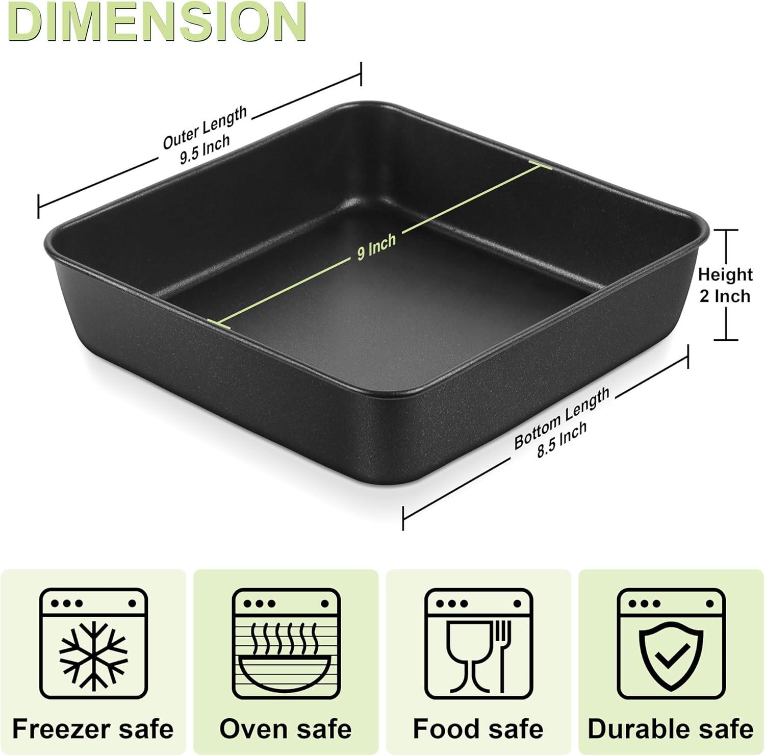 imageEfar 9x9 Baking Pan Nonstick Square Cake Pan with Stainless Steel Core Black Metal Bakeware for Brownies Lasagna Cakes Nontoxic amp Easy Clean 2 Inch Deep1