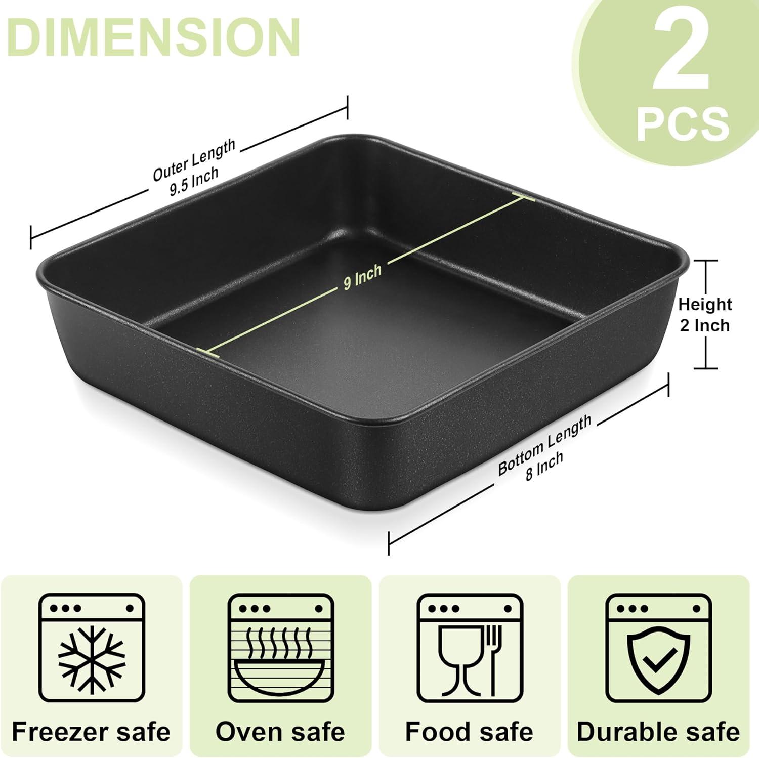 imageEfar 9x9 Baking Pan Nonstick Square Cake Pan with Stainless Steel Core Black Metal Bakeware for Brownies Lasagna Cakes Nontoxic amp Easy Clean 2 Inch Deep2