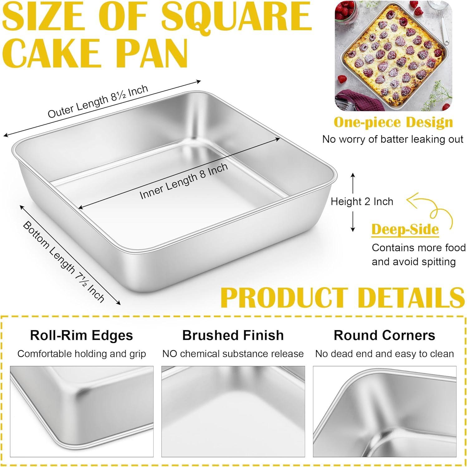 imageEfar 9x9 Inch Square Cake Pan Stainless Steel Baking Pan for Lasagna Brownies Casseroles Silver Square Bakeware for Oven Cooking NonToxic amp Rust Free Dishwasher Safe 2 Inch deep2
