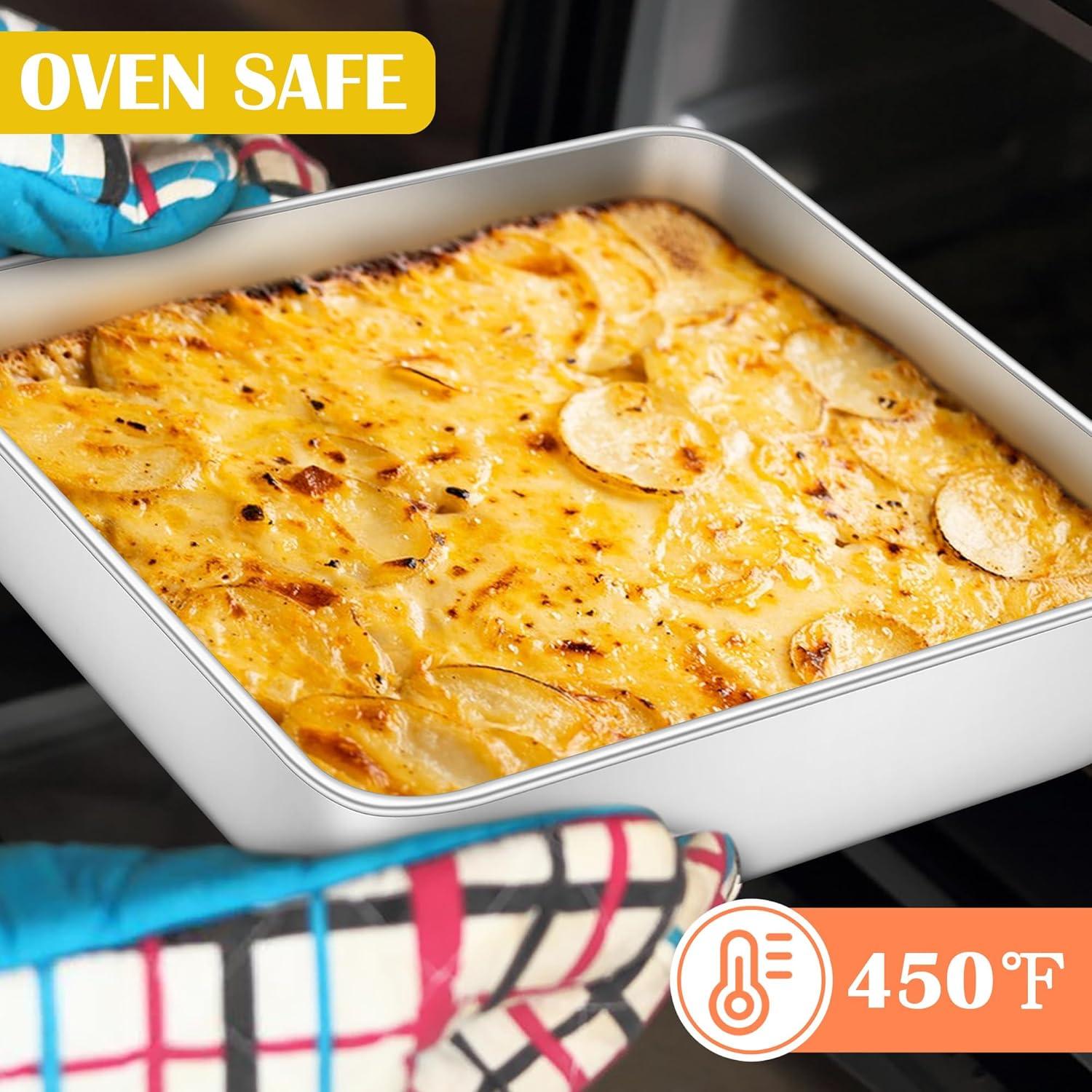 imageEfar 9x9 Inch Square Cake Pan Stainless Steel Baking Pan for Lasagna Brownies Casseroles Silver Square Bakeware for Oven Cooking NonToxic amp Rust Free Dishwasher Safe 2 Inch deep2