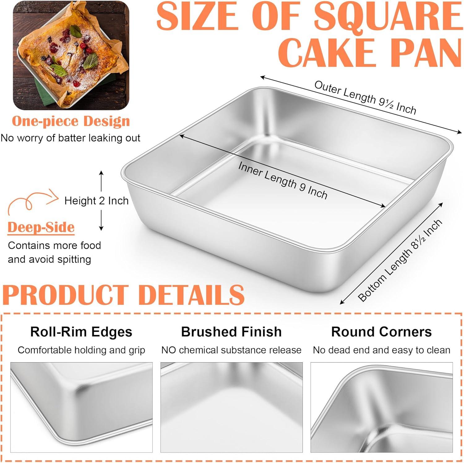 imageEfar 9x9 Inch Square Cake Pan Stainless Steel Baking Pan for Lasagna Brownies Casseroles Silver Square Bakeware for Oven Cooking NonToxic amp Rust Free Dishwasher Safe 2 Inch deep2