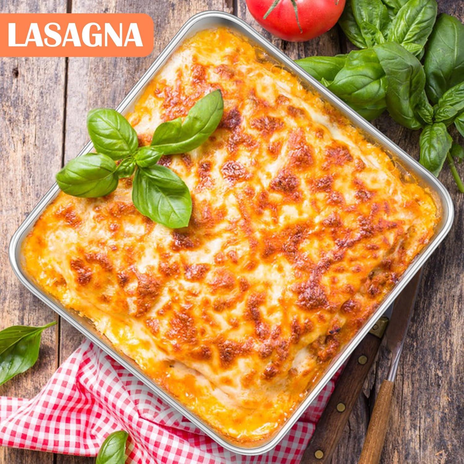 imageEfar 9x9 Inch Square Cake Pan Stainless Steel Baking Pan for Lasagna Brownies Casseroles Silver Square Bakeware for Oven Cooking NonToxic amp Rust Free Dishwasher Safe 2 Inch deep2