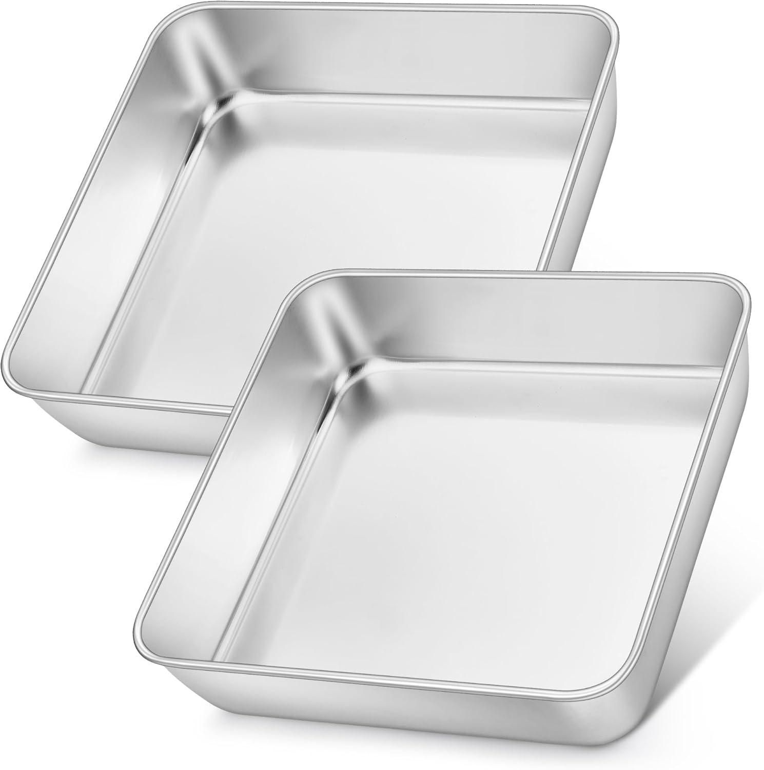 imageEfar 9x9 Inch Square Cake Pan Stainless Steel Baking Pan for Lasagna Brownies Casseroles Silver Square Bakeware for Oven Cooking NonToxic amp Rust Free Dishwasher Safe 2 Inch deep2