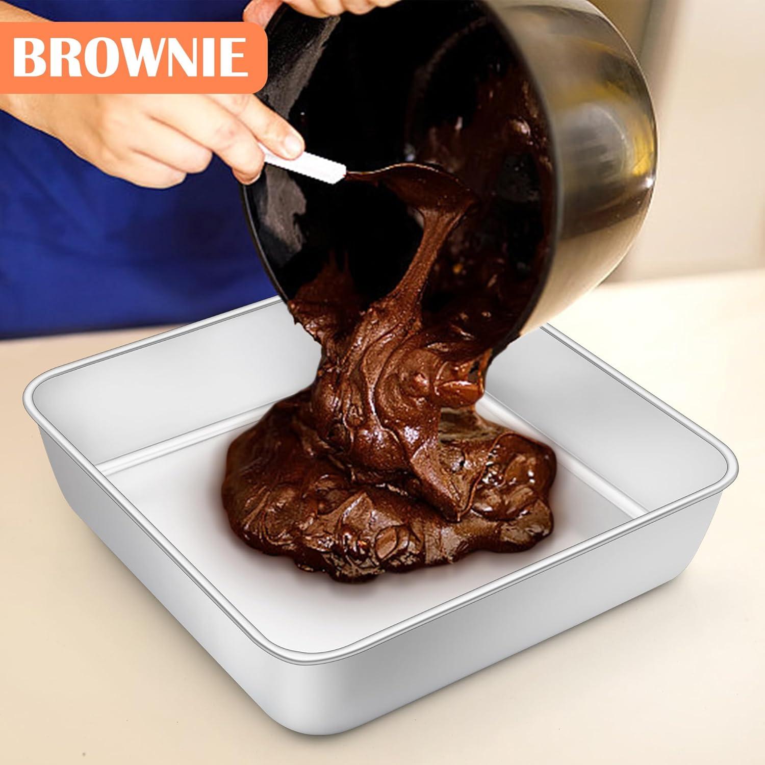 imageEfar 9x9 Inch Square Cake Pan Stainless Steel Baking Pan for Lasagna Brownies Casseroles Silver Square Bakeware for Oven Cooking NonToxic amp Rust Free Dishwasher Safe 2 Inch deep2