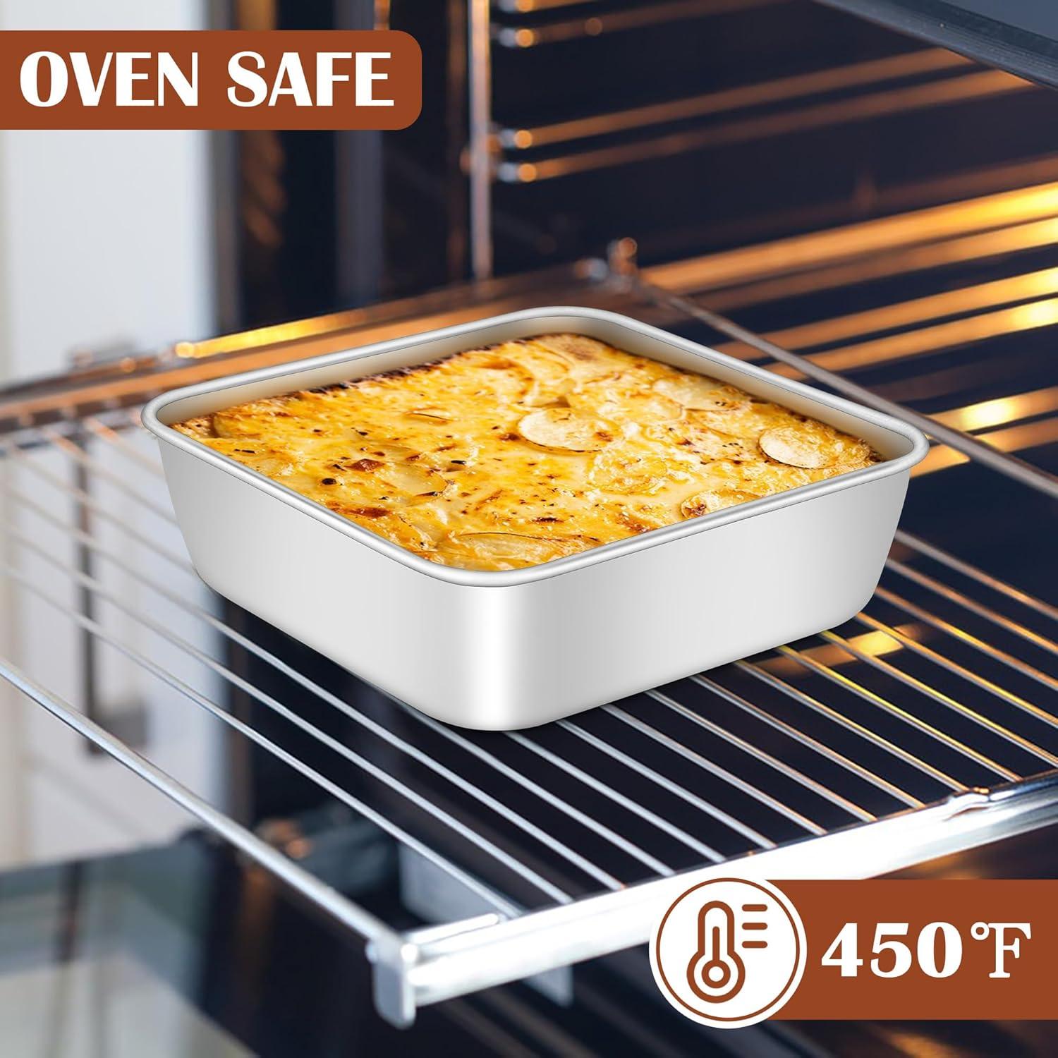 imageEfar 9x9 Inch Square Cake Pan Stainless Steel Baking Pan for Lasagna Brownies Casseroles Silver Square Bakeware for Oven Cooking NonToxic amp Rust Free Dishwasher Safe 2 Inch deep2