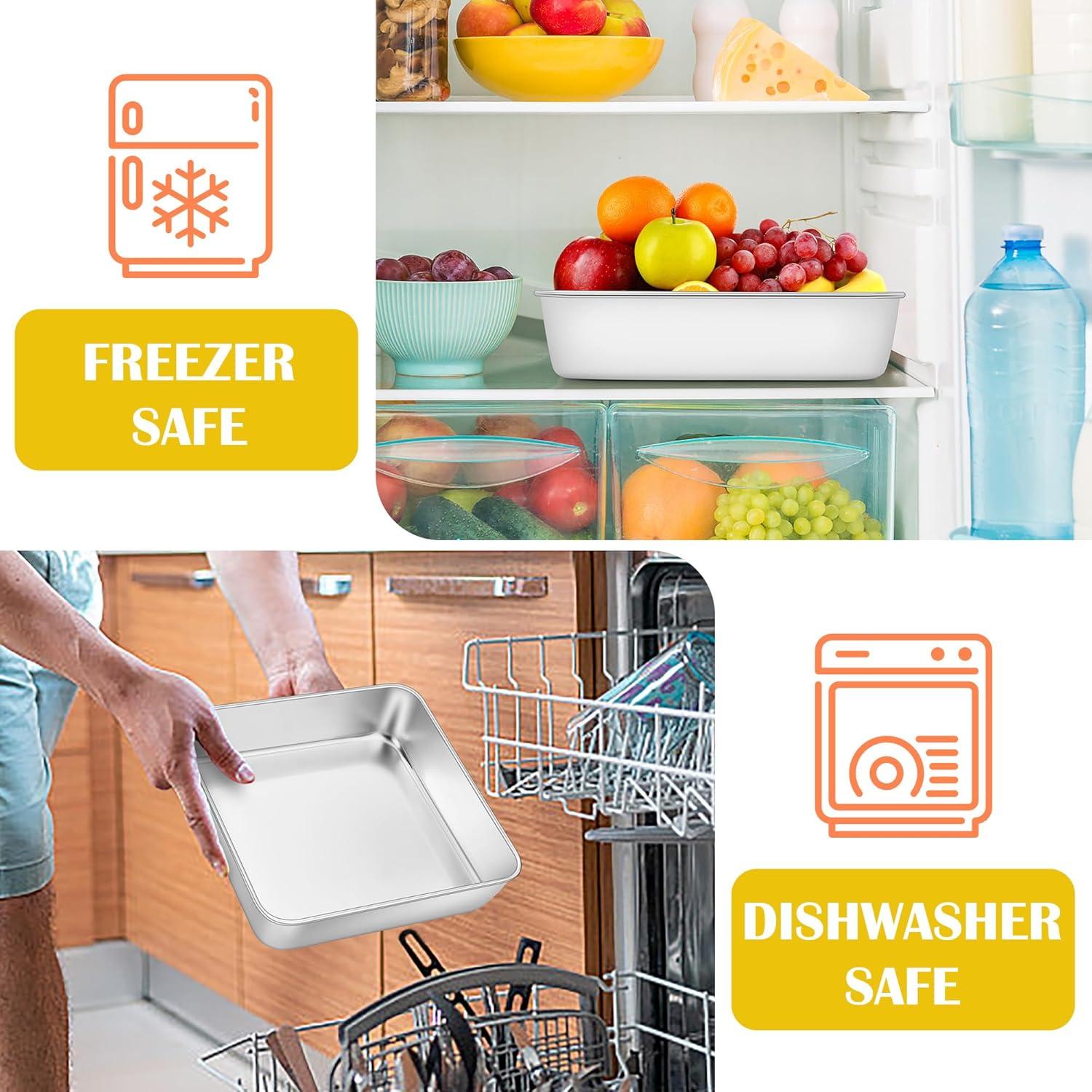 imageEfar 9x9 Inch Square Cake Pan Stainless Steel Baking Pan for Lasagna Brownies Casseroles Silver Square Bakeware for Oven Cooking NonToxic amp Rust Free Dishwasher Safe 2 Inch deep2