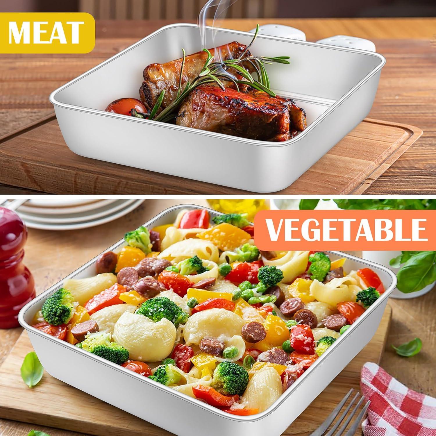 imageEfar 9x9 Inch Square Cake Pan Stainless Steel Baking Pan for Lasagna Brownies Casseroles Silver Square Bakeware for Oven Cooking NonToxic amp Rust Free Dishwasher Safe 2 Inch deep2