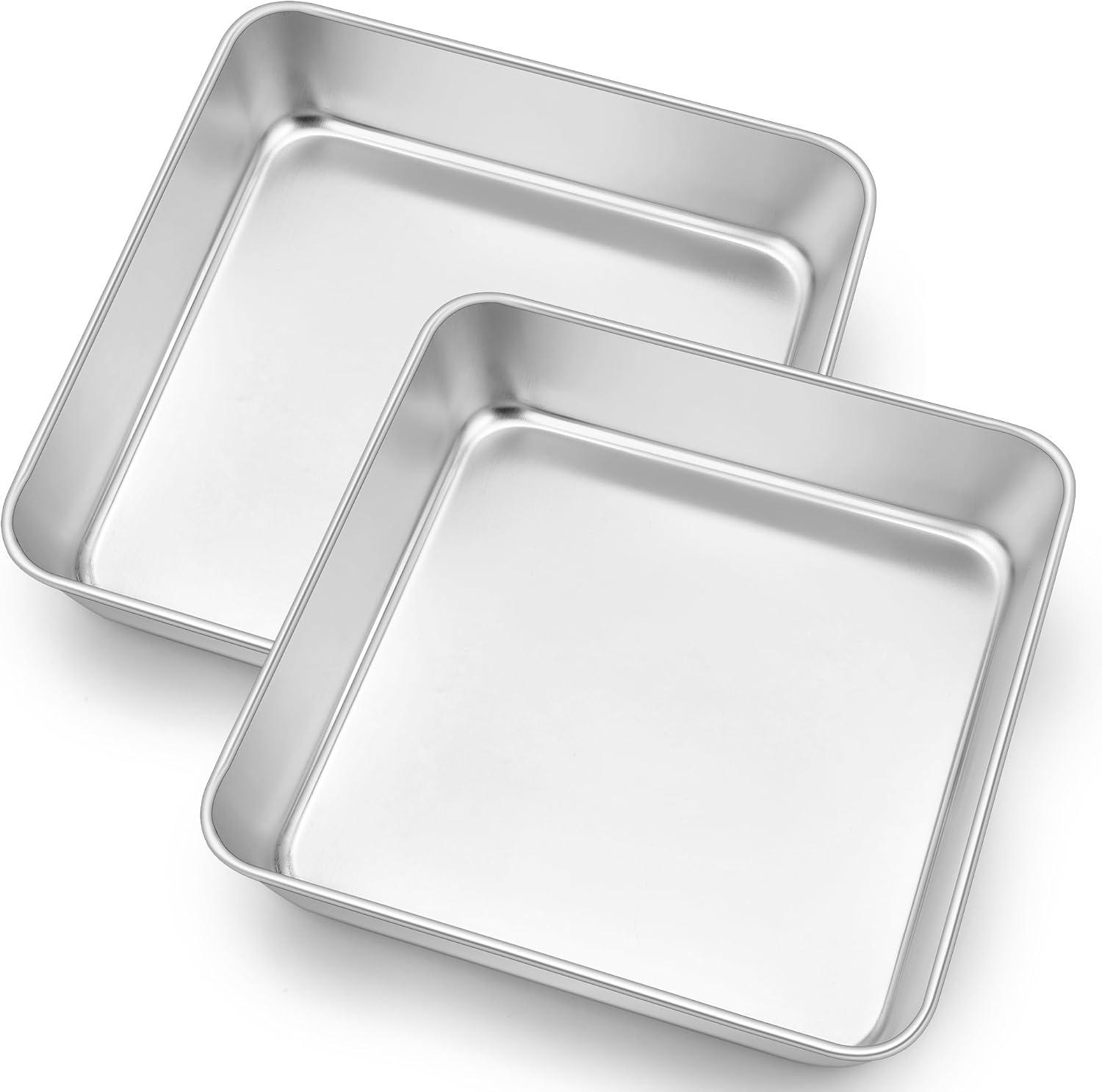 imageEfar 9x9 Inch Square Cake Pan Stainless Steel Baking Pan for Lasagna Brownies Casseroles Silver Square Bakeware for Oven Cooking NonToxic amp Rust Free Dishwasher Safe 2 Inch deep2