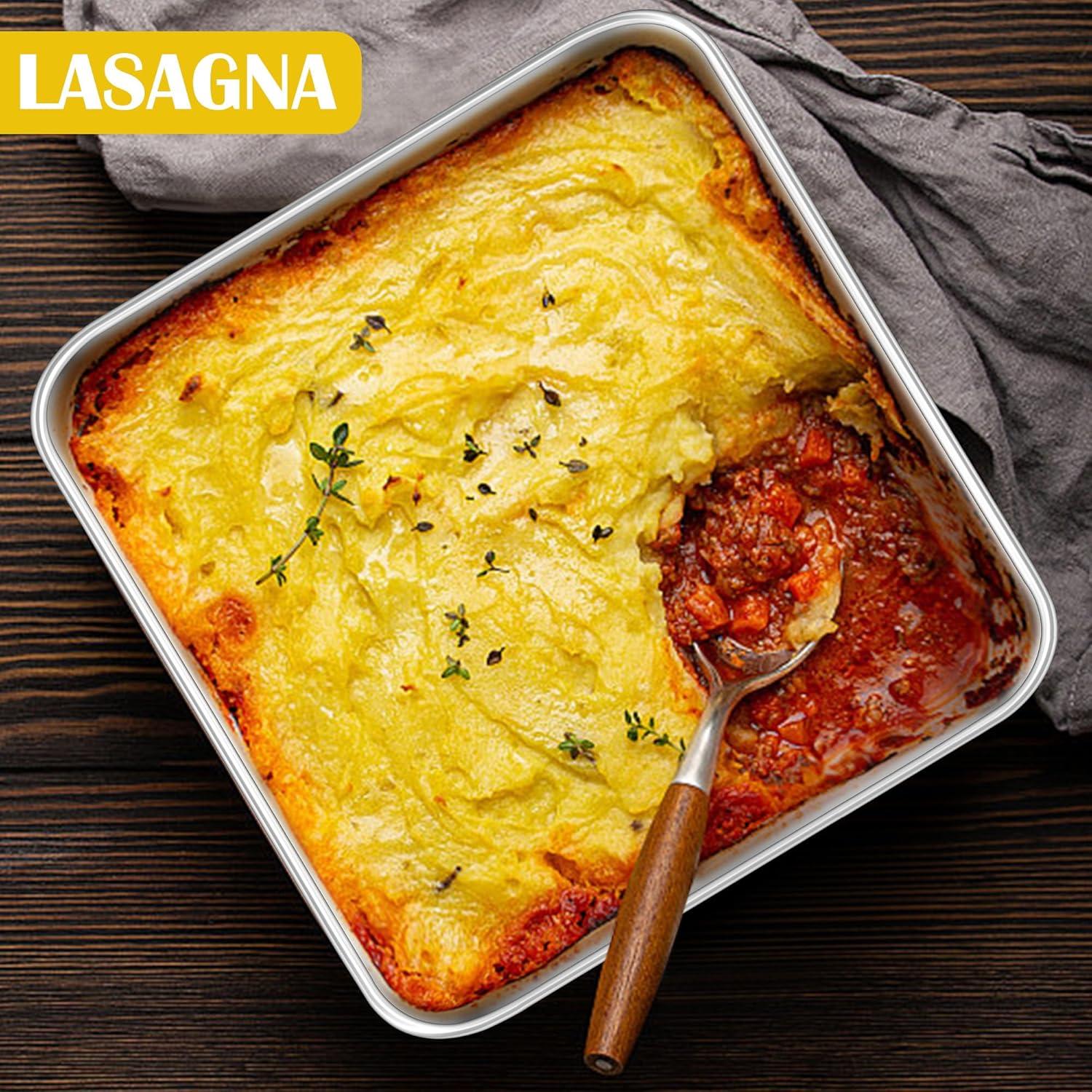 imageEfar 9x9 Inch Square Cake Pan Stainless Steel Baking Pan for Lasagna Brownies Casseroles Silver Square Bakeware for Oven Cooking NonToxic amp Rust Free Dishwasher Safe 2 Inch deep2