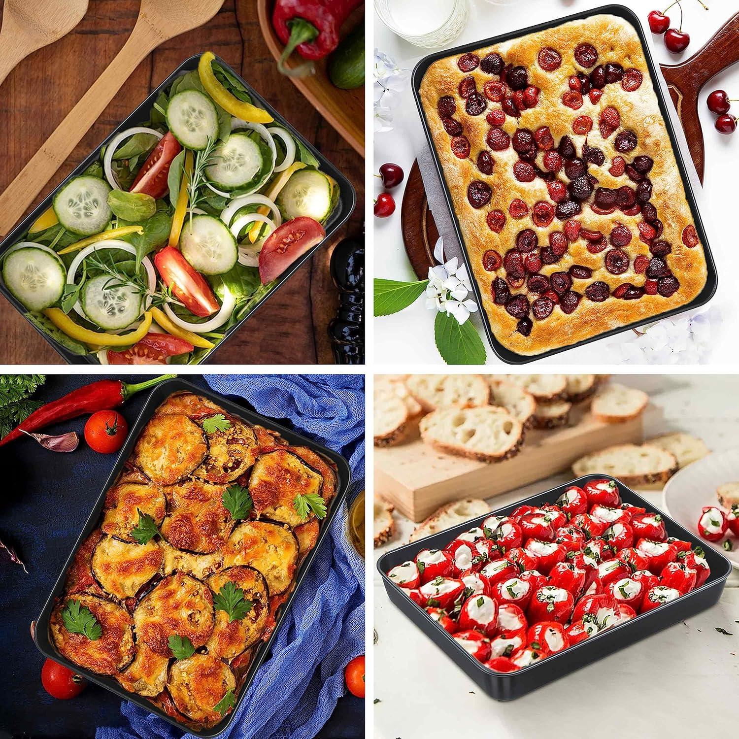imageEfar Baking Pan with Lid 975 x 125 x 2 Inch Nonstick Rectangle Cake Pans with Covers 2 Sheet Pans Bakeware and 2 Lids for Brownies Cakes Nontoxic amp Stainless Steel Core 2 Inch Deep94x7x2 Inches
