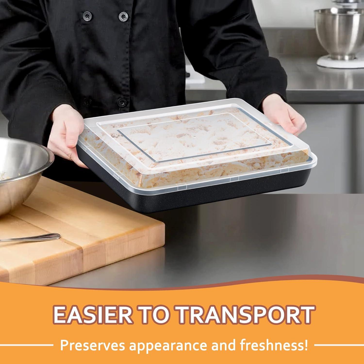 imageEfar Baking Pan with Lid 975 x 125 x 2 Inch Nonstick Rectangle Cake Pans with Covers 2 Sheet Pans Bakeware and 2 Lids for Brownies Cakes Nontoxic amp Stainless Steel Core 2 Inch Deep124x96x2 Inches