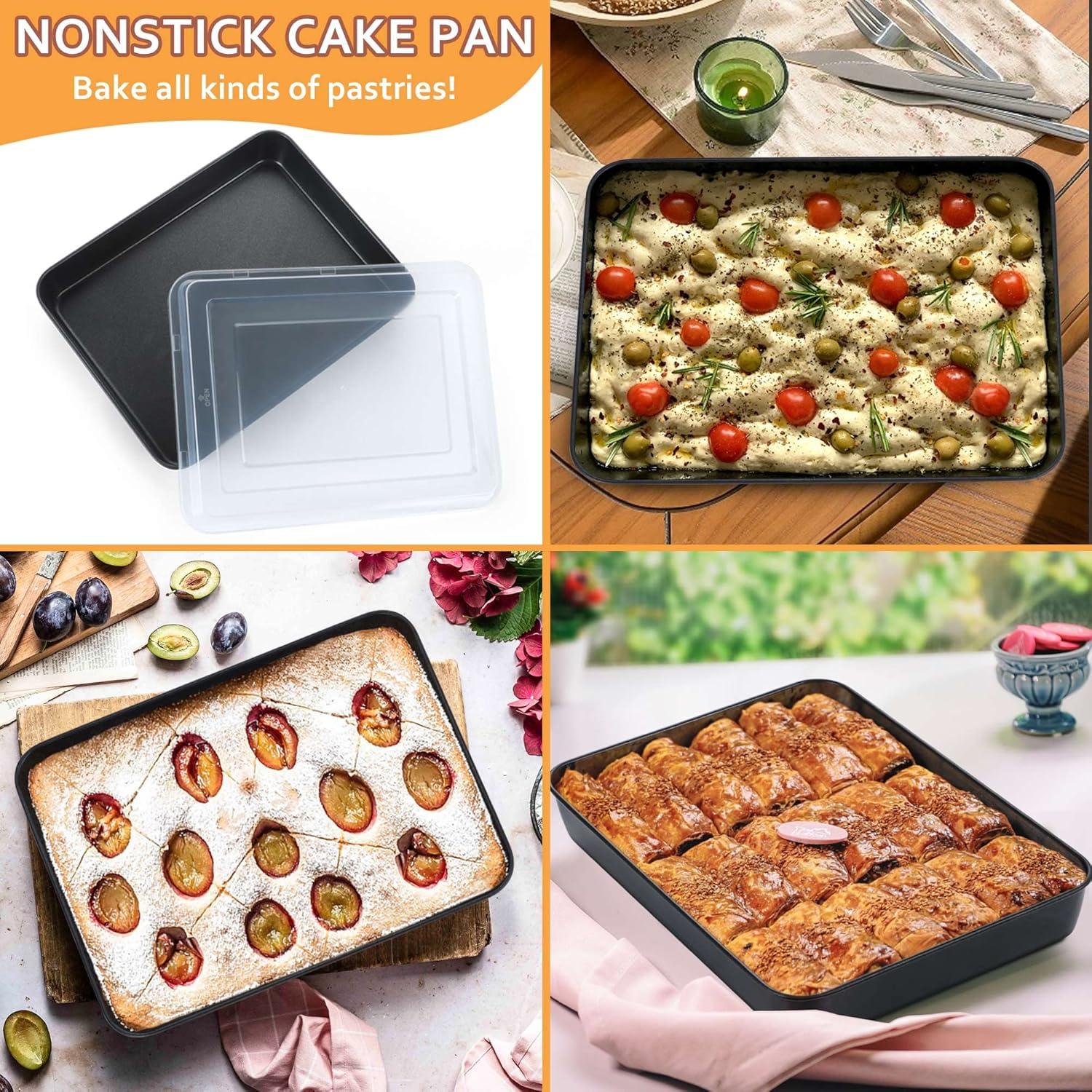imageEfar Baking Pan with Lid 975 x 125 x 2 Inch Nonstick Rectangle Cake Pans with Covers 2 Sheet Pans Bakeware and 2 Lids for Brownies Cakes Nontoxic amp Stainless Steel Core 2 Inch Deep124x96x2 Inches