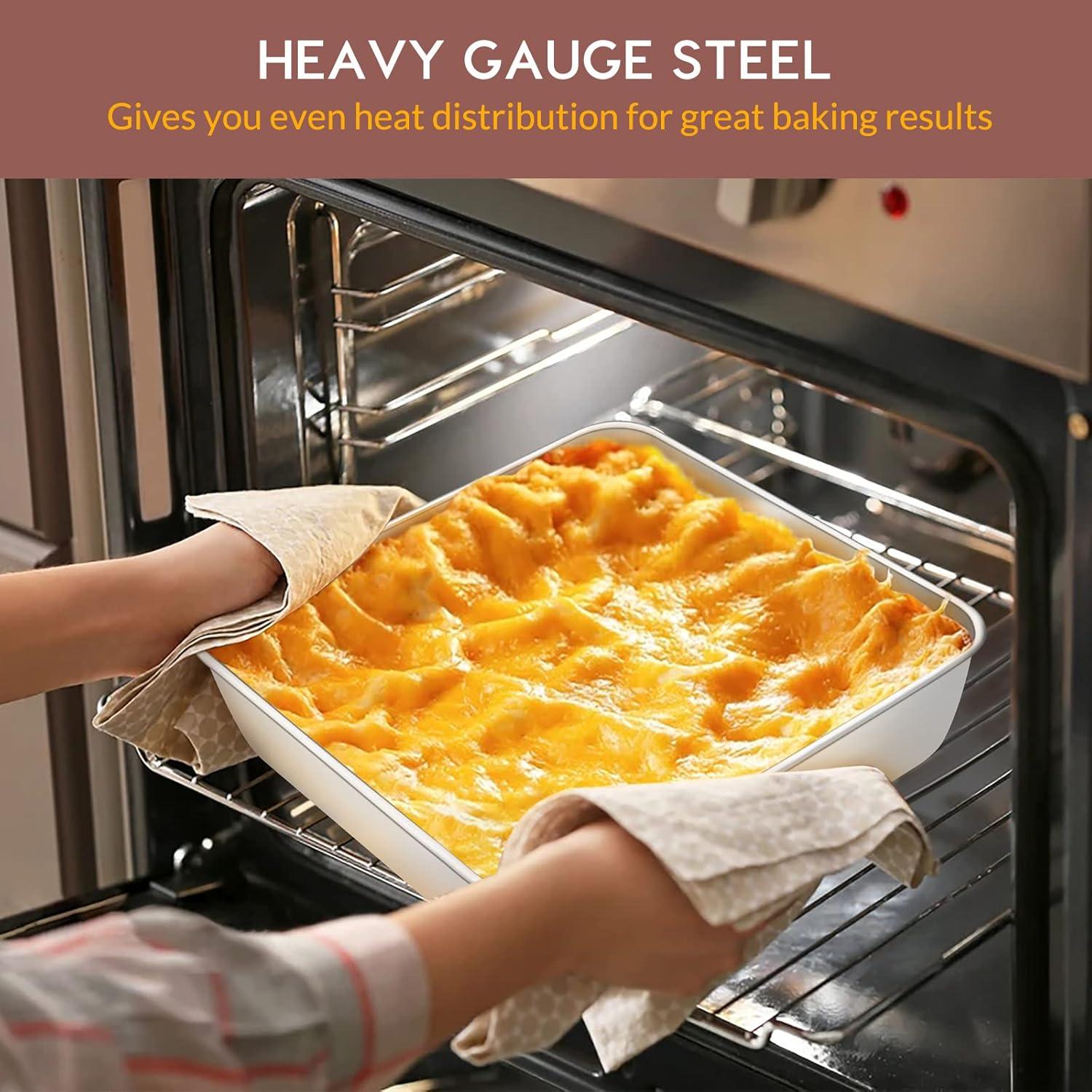 imageEfar Baking Pans Set of 3 Stainless Steel Sheet Cake Pan for Oven 12510594Inch Rectangle Bakeware Set for Cake Lasagna Brownie Casserole Cookie Nontoxic amp Healthy Dishwasher SafeFlat bottom