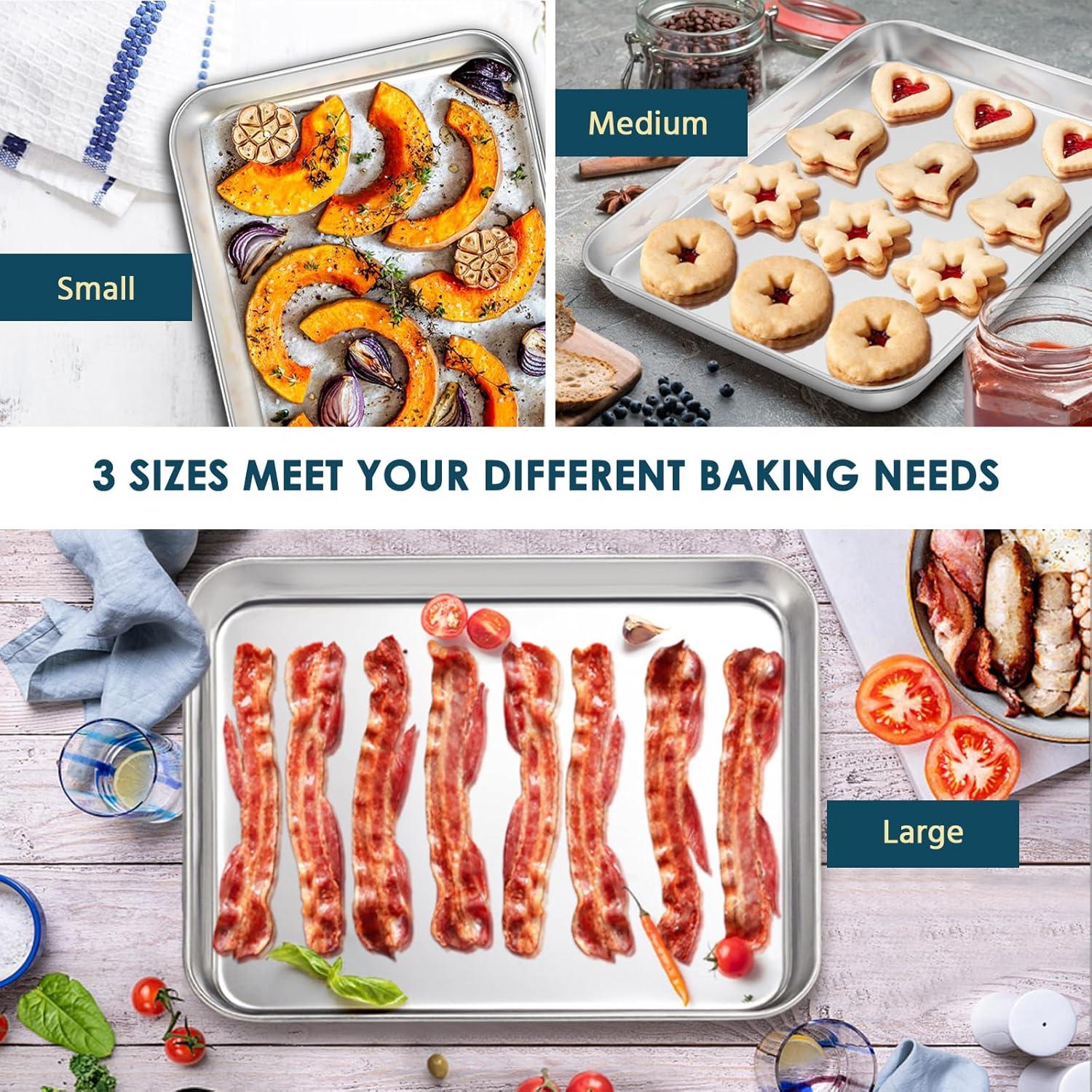 imageEfar Baking Pans Set of 3 Stainless Steel Sheet Cake Pan for Oven 12510594Inch Rectangle Bakeware Set for Cake Lasagna Brownie Casserole Cookie Nontoxic amp Healthy Dishwasher SafeFlat bottom