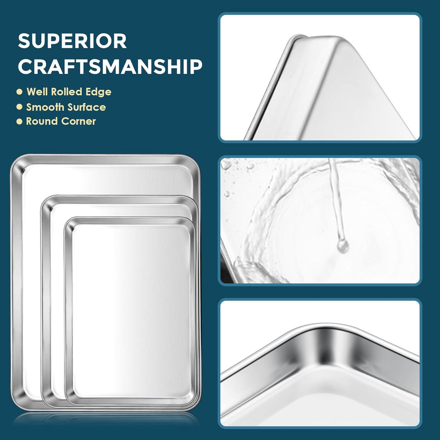 imageEfar Baking Pans Set of 3 Stainless Steel Sheet Cake Pan for Oven 12510594Inch Rectangle Bakeware Set for Cake Lasagna Brownie Casserole Cookie Nontoxic amp Healthy Dishwasher SafeFlat bottom
