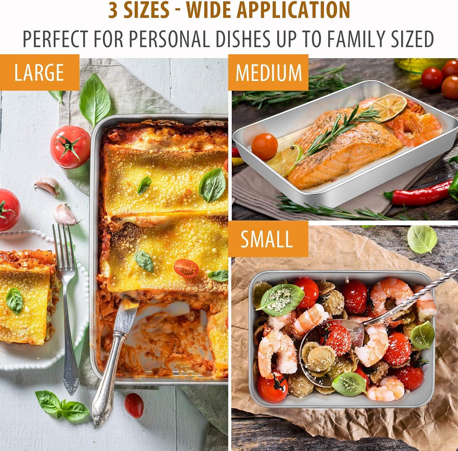 imageEfar Baking Pans Set of 3 Stainless Steel Sheet Cake Pan for Oven 12510594Inch Rectangle Bakeware Set for Cake Lasagna Brownie Casserole Cookie Nontoxic amp Healthy Dishwasher SafeFlat bottom