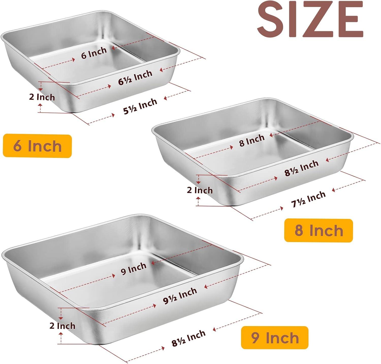 imageEfar Baking Pans Set of 3 Stainless Steel Sheet Cake Pan for Oven 12510594Inch Rectangle Bakeware Set for Cake Lasagna Brownie Casserole Cookie Nontoxic amp Healthy Dishwasher SafeFlat bottom