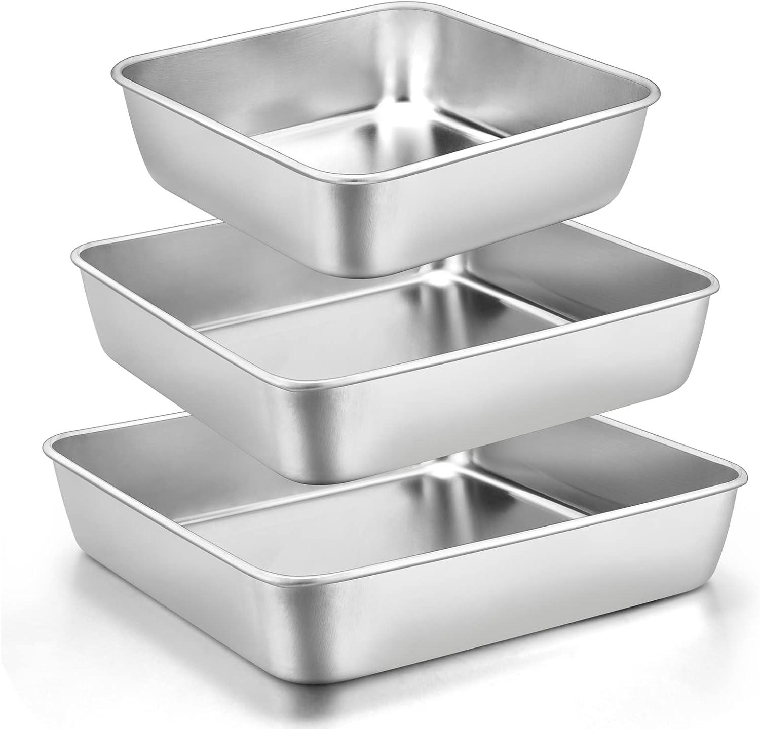 imageEfar Baking Pans Set of 3 Stainless Steel Sheet Cake Pan for Oven 12510594Inch Rectangle Bakeware Set for Cake Lasagna Brownie Casserole Cookie Nontoxic amp Healthy Dishwasher SafeFlat bottom
