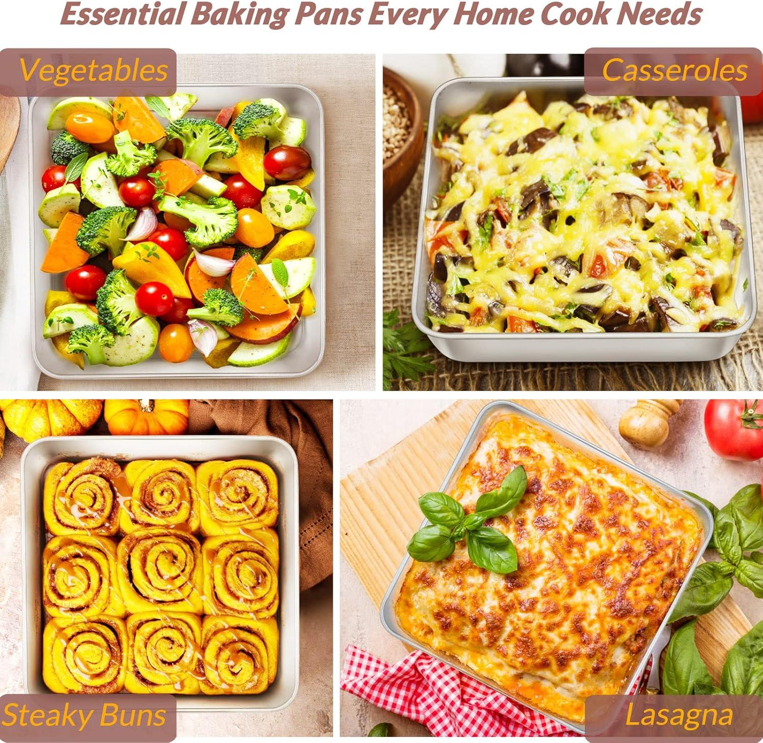 imageEfar Baking Pans Set of 3 Stainless Steel Sheet Cake Pan for Oven 12510594Inch Rectangle Bakeware Set for Cake Lasagna Brownie Casserole Cookie Nontoxic amp Healthy Dishwasher SafeFlat bottom