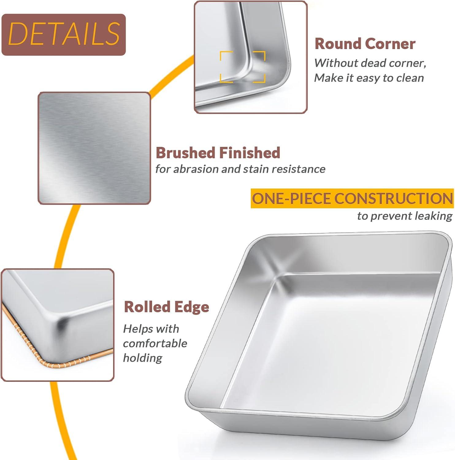 imageEfar Baking Pans Set of 3 Stainless Steel Sheet Cake Pan for Oven 12510594Inch Rectangle Bakeware Set for Cake Lasagna Brownie Casserole Cookie Nontoxic amp Healthy Dishwasher SafeFlat bottom