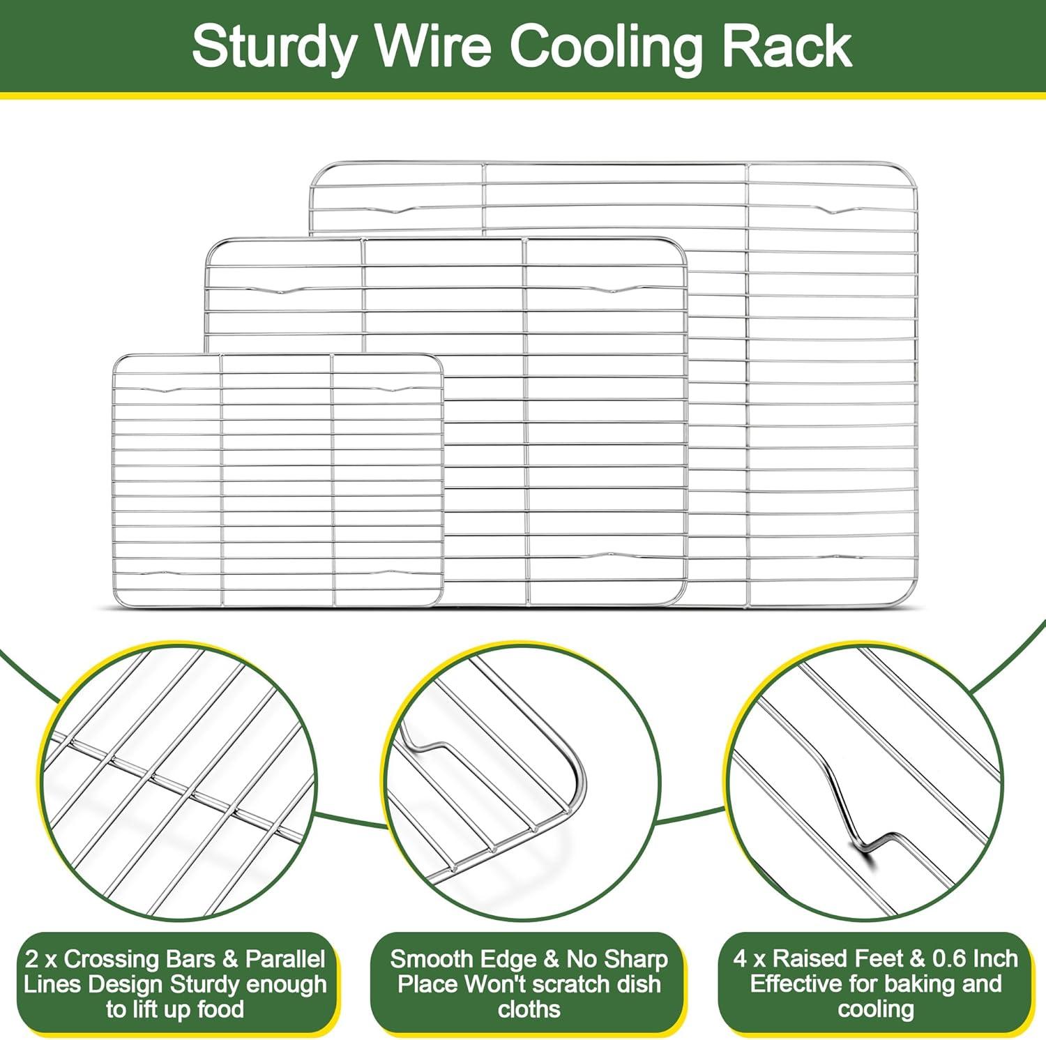 imageEfar Baking Sheet with Cooling Rack Set 3 Pans 3 Racks 1612593 Inch Stainless Steel Cookie Sheets Baking Pans and Wire Rack for Oven Non Toxic amp Easy Clean