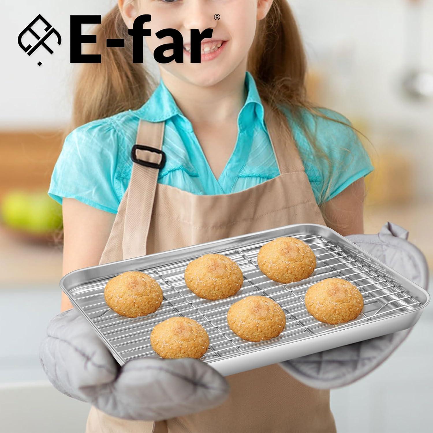 imageEfar Baking Sheet with Wire Rack 2 Pans 2 Racks Stainless Steel Cookie Sheets Pan amp Cooling Rack for Baking Cookies Cake Non Toxic amp Heavy Duty Oven amp Dishwasher Safe 124 x 97 x 1 Inch105x83