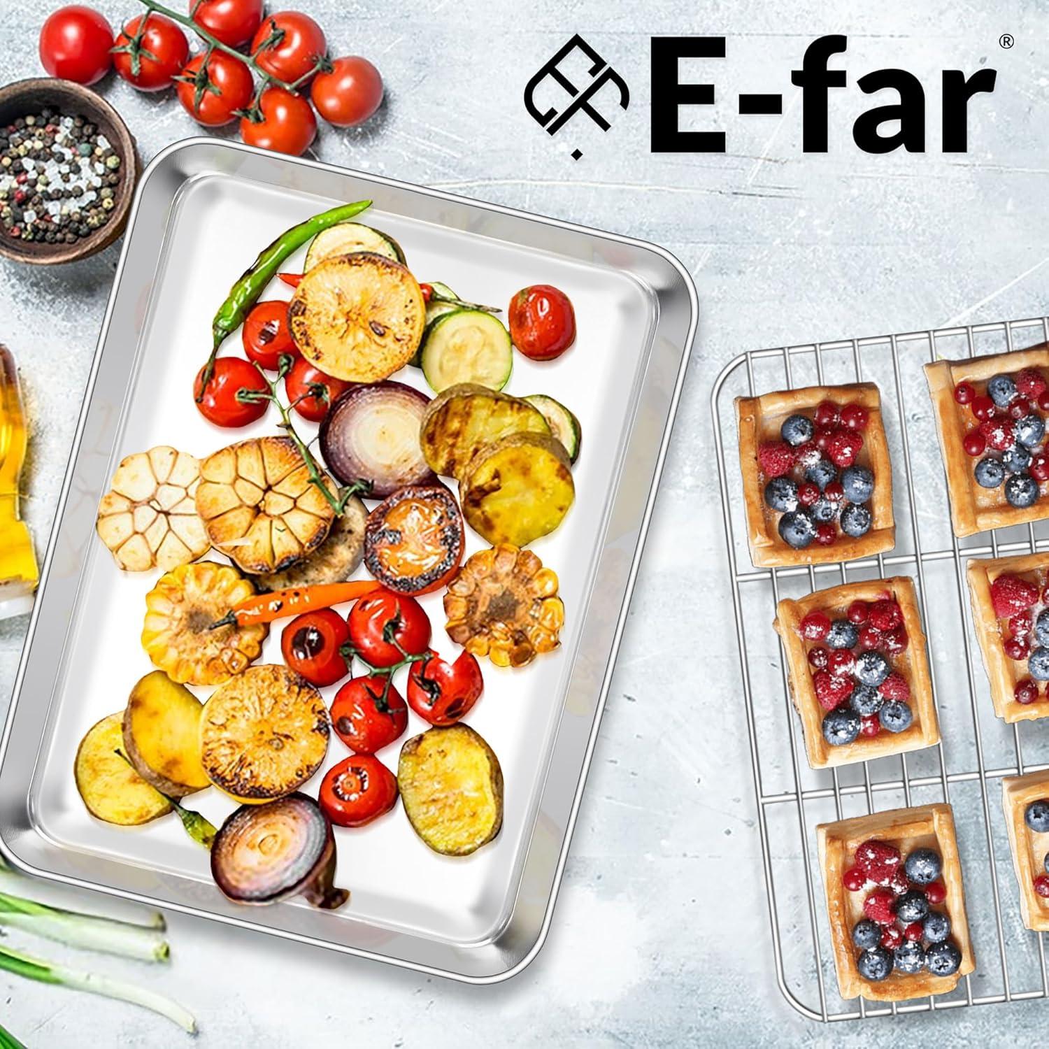 imageEfar Baking Sheet with Wire Rack 2 Pans 2 Racks Stainless Steel Cookie Sheets Pan amp Cooling Rack for Baking Cookies Cake Non Toxic amp Heavy Duty Oven amp Dishwasher Safe 124 x 97 x 1 Inch124x97