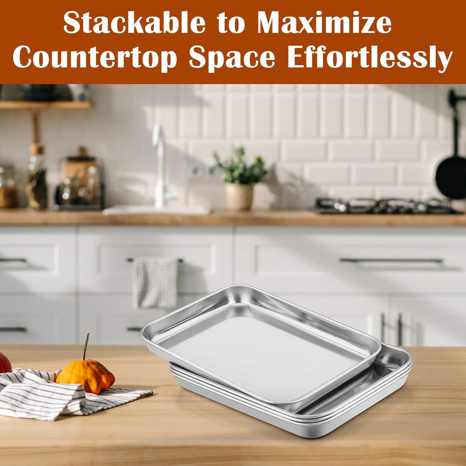 imageEfar Baking Sheet with Wire Rack 2 Pans 2 Racks Stainless Steel Cookie Sheets Pan amp Cooling Rack for Baking Cookies Cake Non Toxic amp Heavy Duty Oven amp Dishwasher Safe 124 x 97 x 1 Inch105x83