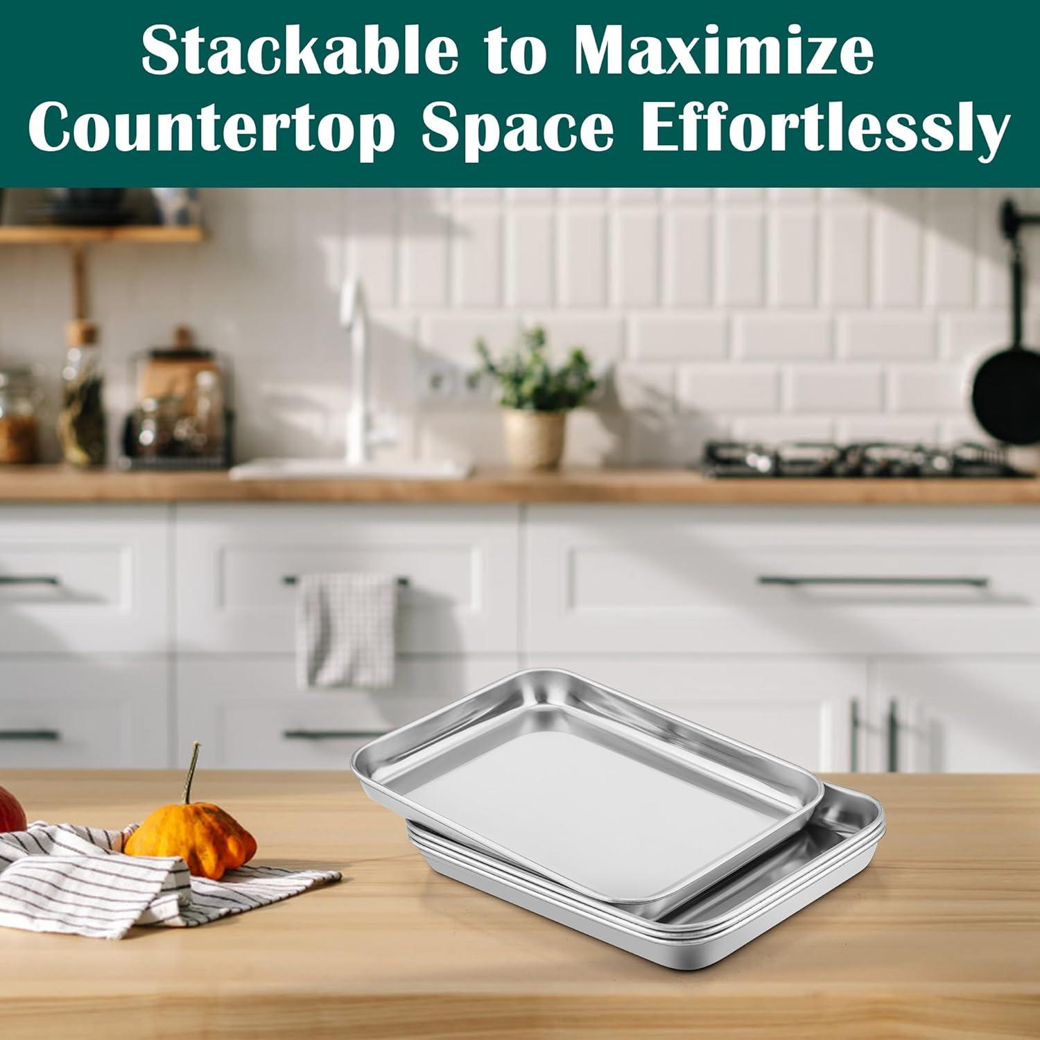 imageEfar Baking Sheet with Wire Rack 2 Pans 2 Racks Stainless Steel Cookie Sheets Pan amp Cooling Rack for Baking Cookies Cake Non Toxic amp Heavy Duty Oven amp Dishwasher Safe 124 x 97 x 1 Inch94x73