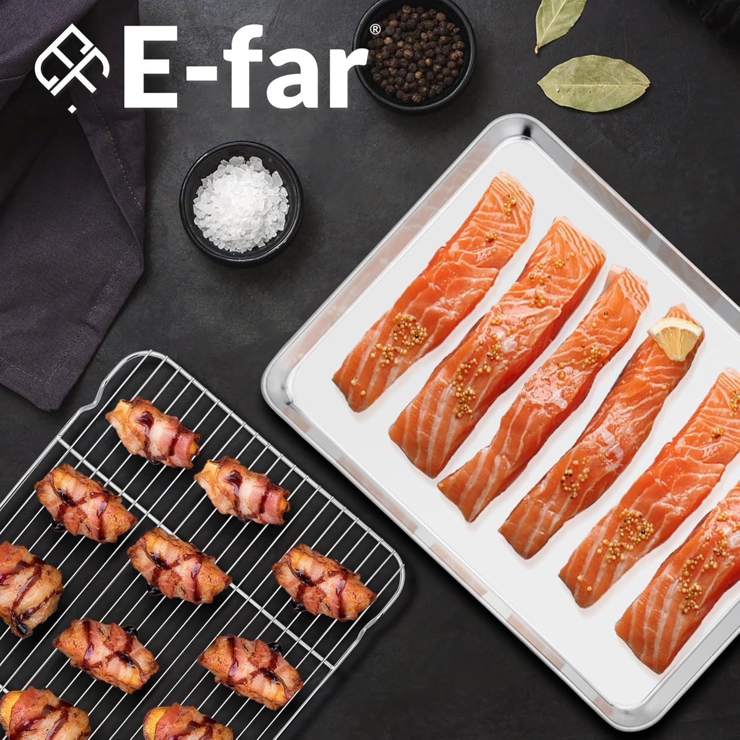 imageEfar Baking Sheet with Wire Rack 2 Pans 2 Racks Stainless Steel Cookie Sheets Pan amp Cooling Rack for Baking Cookies Cake Non Toxic amp Heavy Duty Oven amp Dishwasher Safe 124 x 97 x 1 Inch177x13