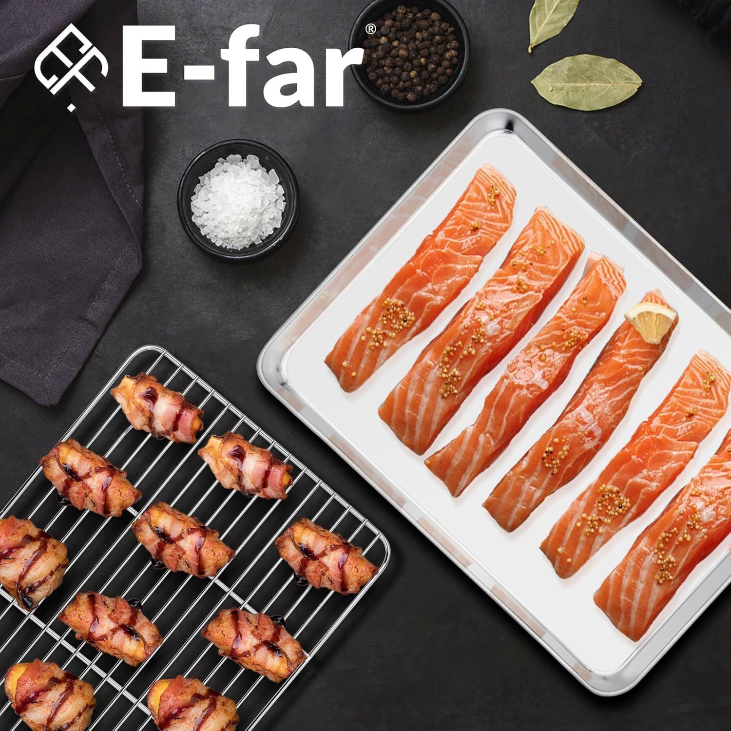 imageEfar Baking Sheet with Wire Rack 2 Pans 2 Racks Stainless Steel Cookie Sheets Pan amp Cooling Rack for Baking Cookies Cake Non Toxic amp Heavy Duty Oven amp Dishwasher Safe 124 x 97 x 1 Inch16x12