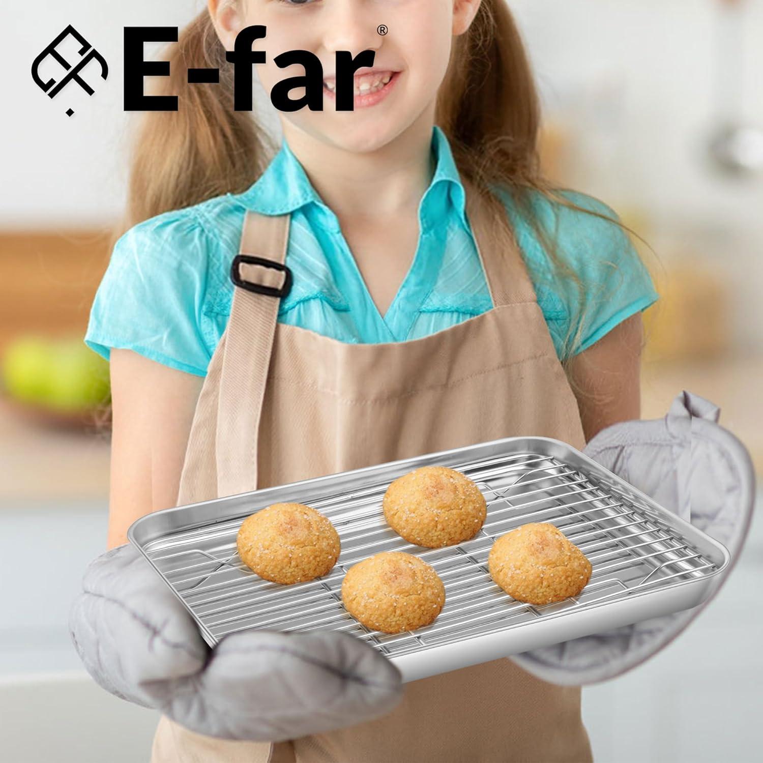 imageEfar Baking Sheet with Wire Rack 2 Pans 2 Racks Stainless Steel Cookie Sheets Pan amp Cooling Rack for Baking Cookies Cake Non Toxic amp Heavy Duty Oven amp Dishwasher Safe 124 x 97 x 1 Inch94x73