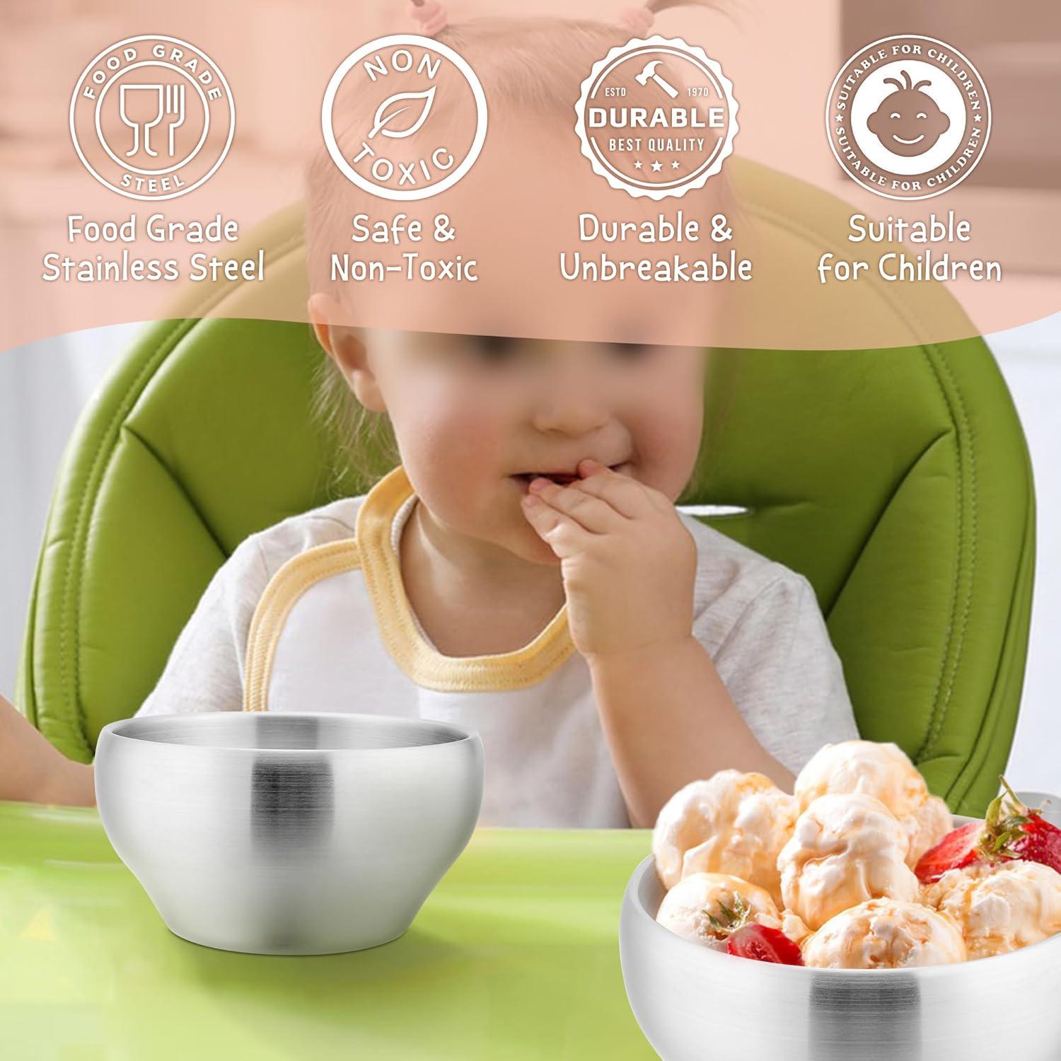 imageEfar Bowls for Kids Toddlers 12 Ounce Doubledeck 1810 Stainless Steel Bowls for Baby Children Healthy amp Matte Finish Insulated amp Shatterproof Set of 46